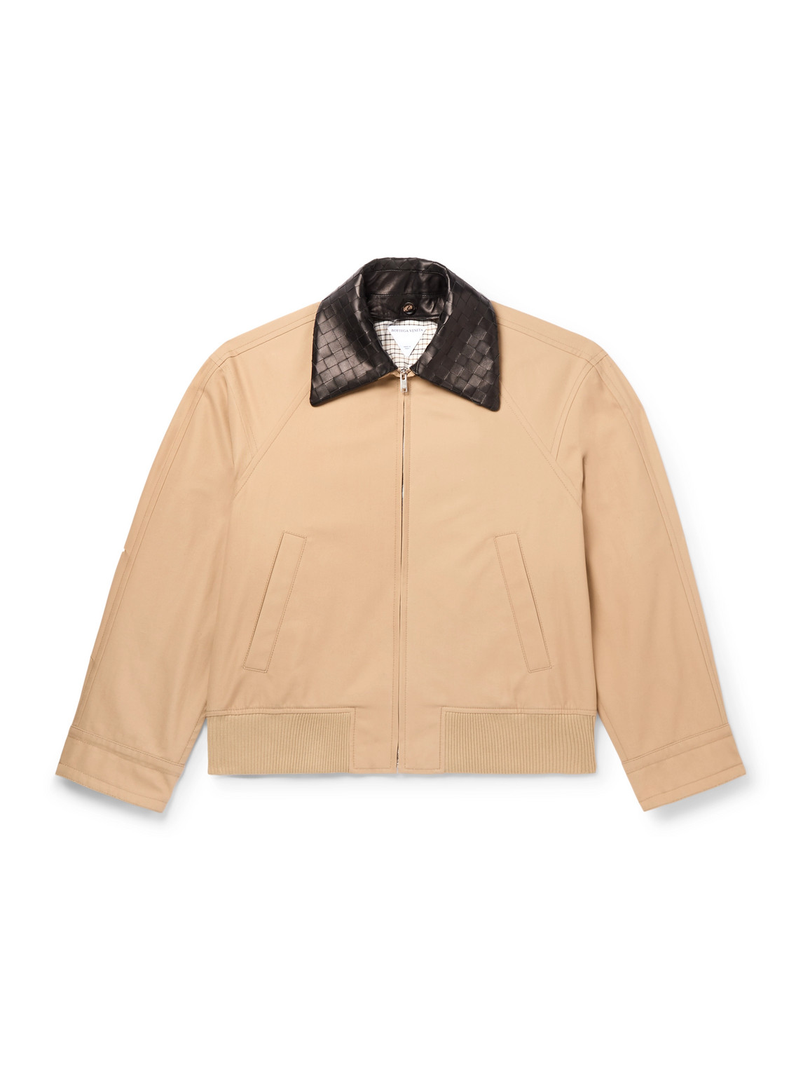 Shop Bottega Veneta Intrecciato Leather-trimmed Cotton-twill Blouson In Brown