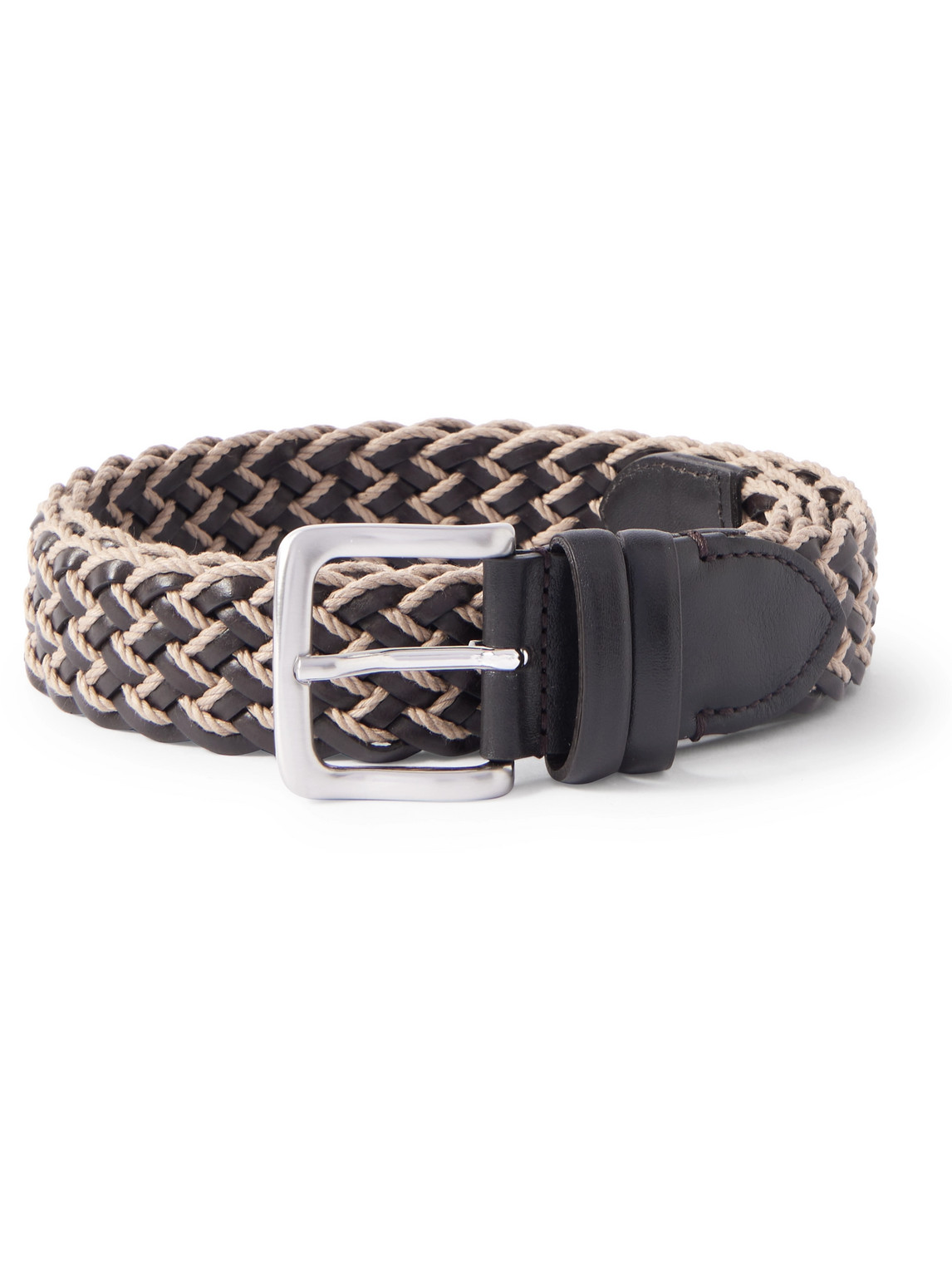 3.5cm Woven Leather and Cotton Belt