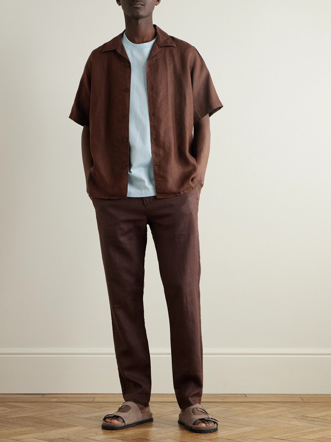 Nn07 Julio 5708 Camp-collar Linen Shirt In Burgundy