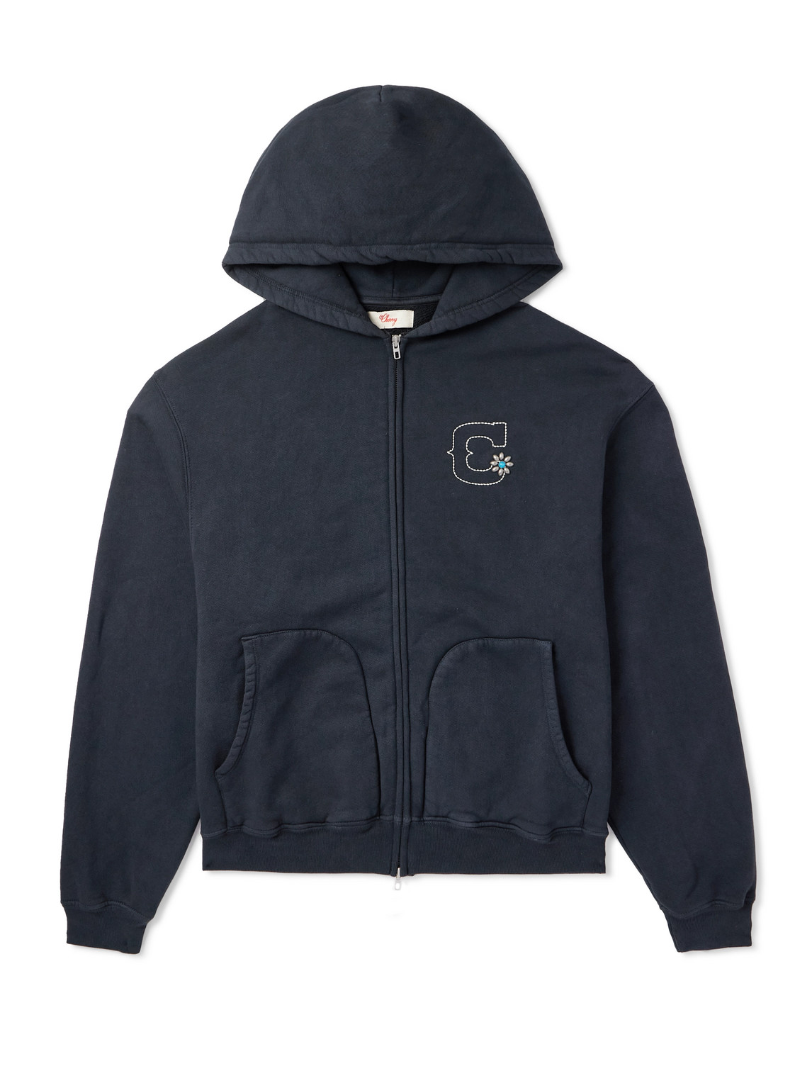 Logo-Embroidered Embellished Cotton-Jersey Zip-Up Hoodie