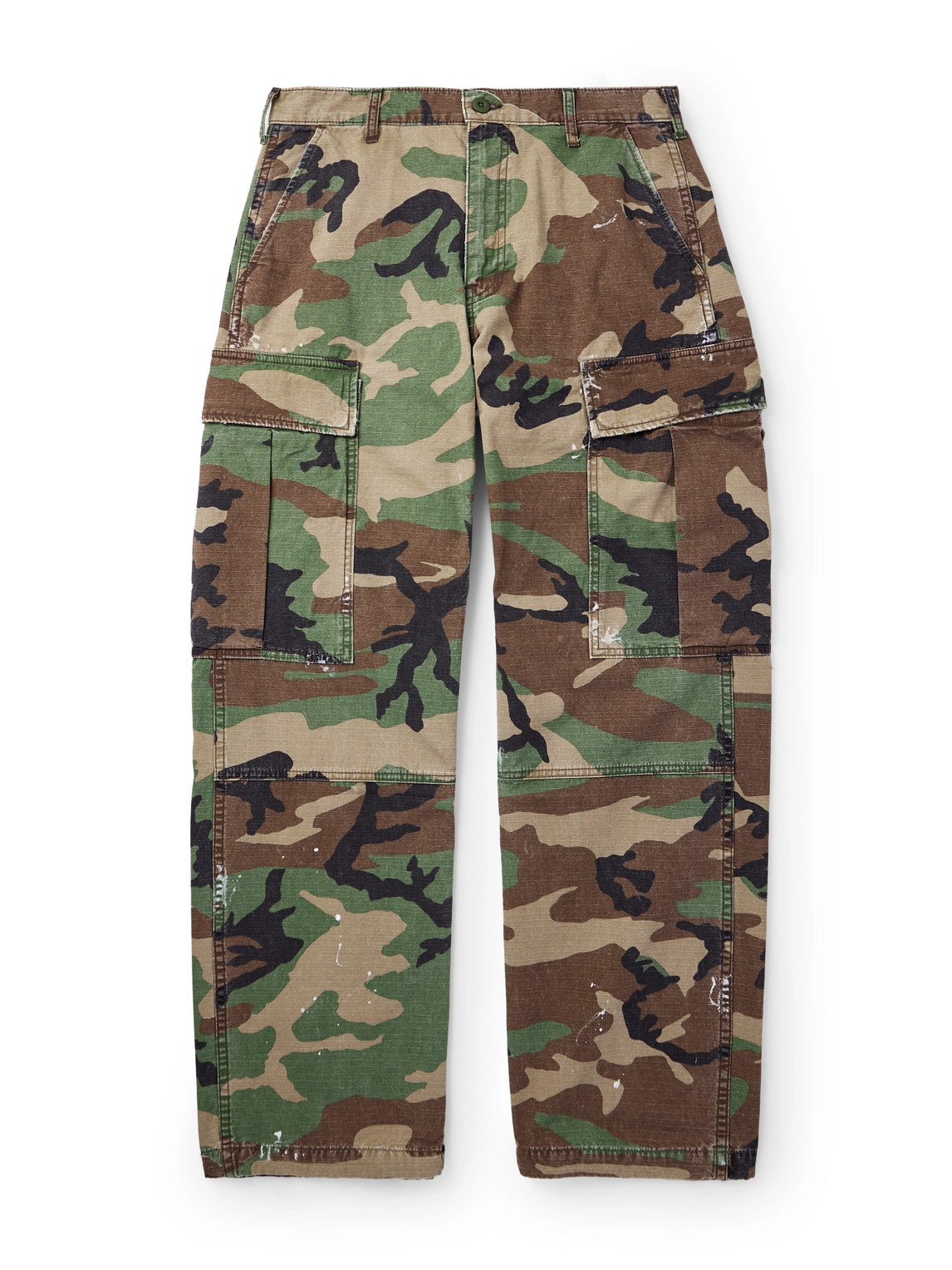 Wide-Leg Camouflage-Print Cotton-Twill Cargo Trousers