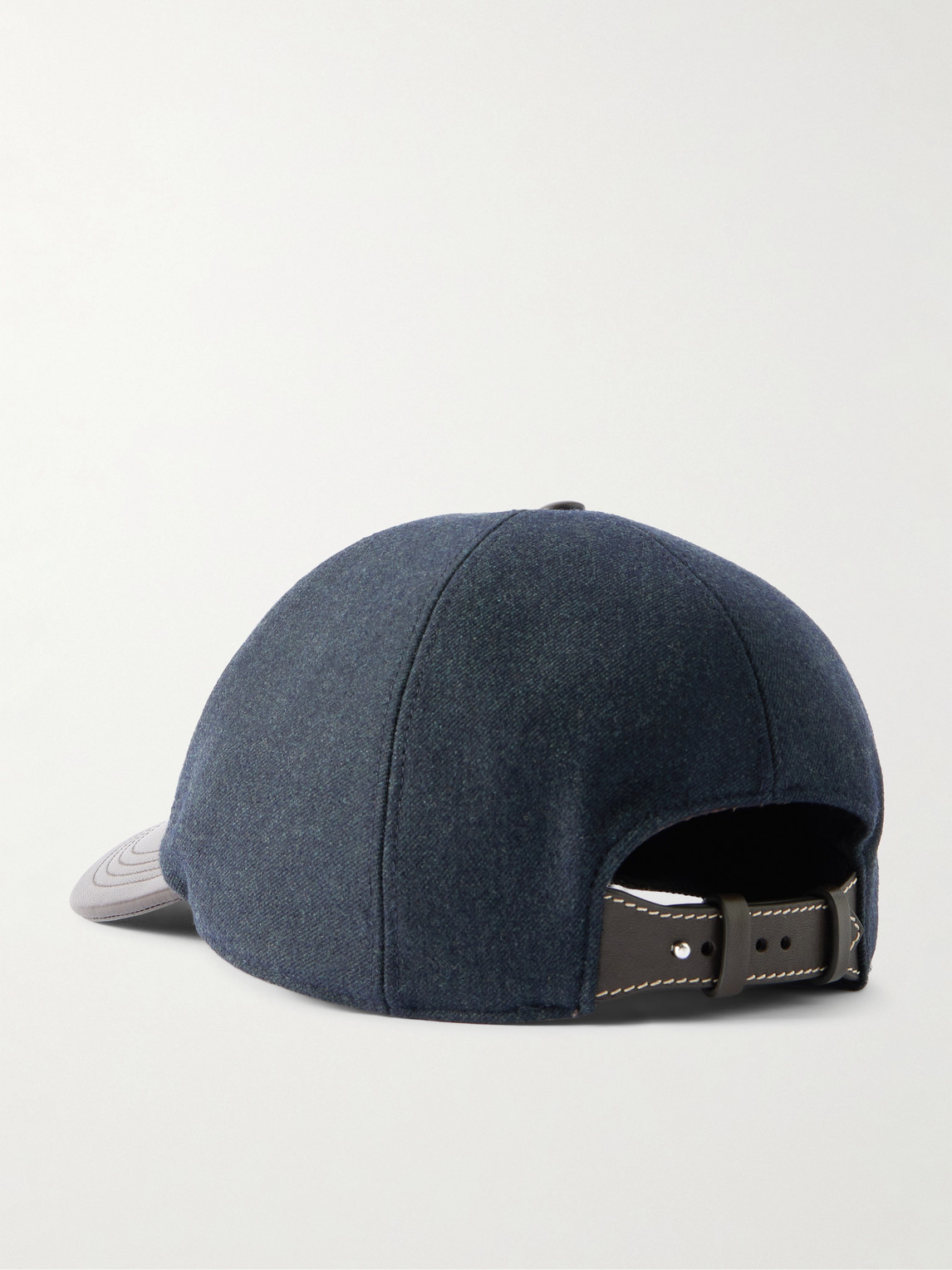 Berluti Logo-embroidered Leather-trimmed Wool-blend Baseball Cap In Black