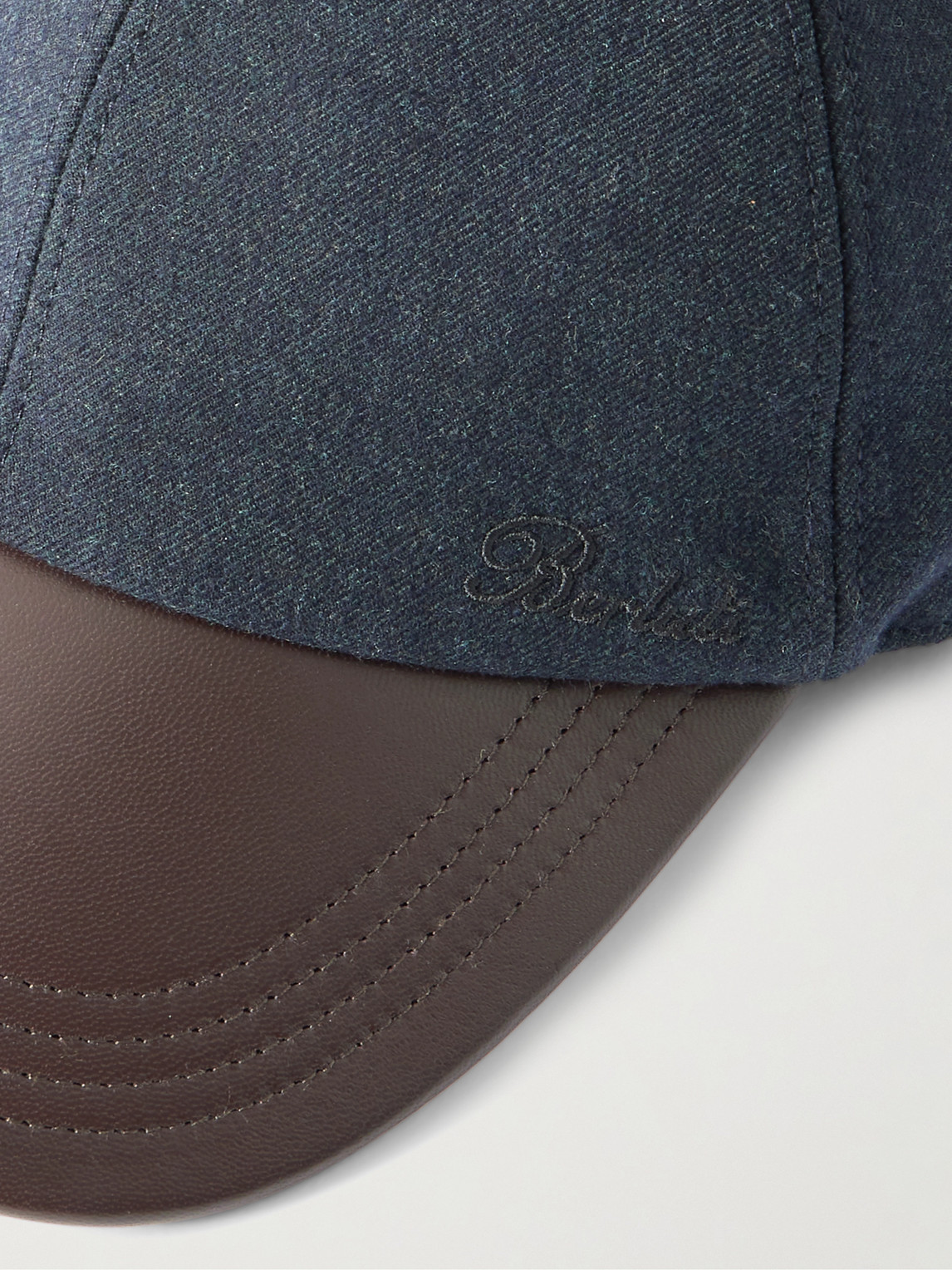 Berluti Logo-embroidered Leather-trimmed Wool-blend Baseball Cap In Black