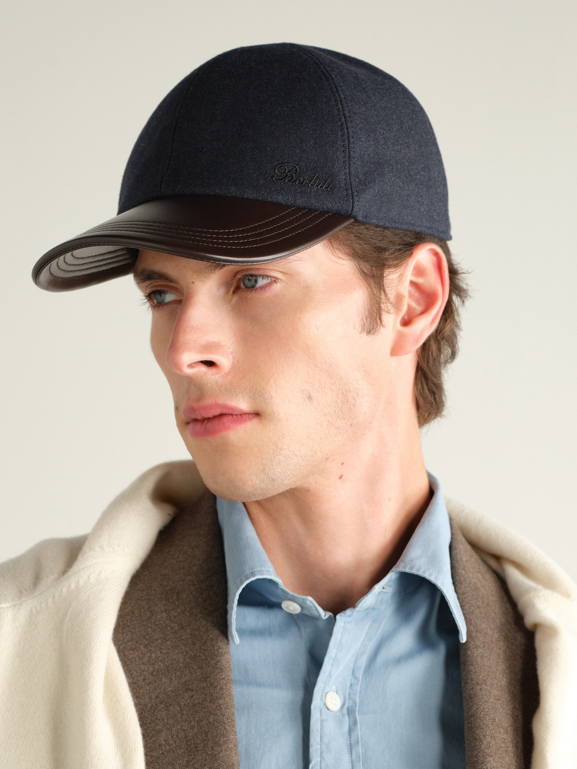 Logo-Embroidered Leather-Trimmed Wool-Blend Baseball Cap — 2