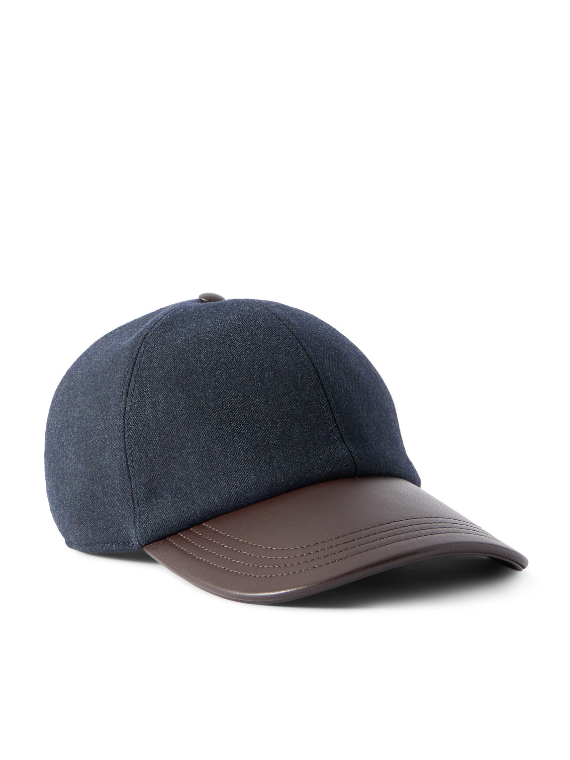 Berluti Logo-embroidered Leather-trimmed Wool-blend Baseball Cap In Black