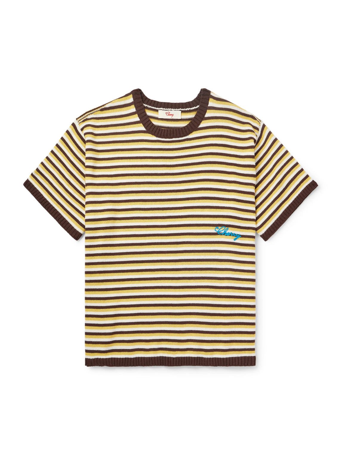 Logo-Embroidered Striped Knitted Cotton T-Shirt