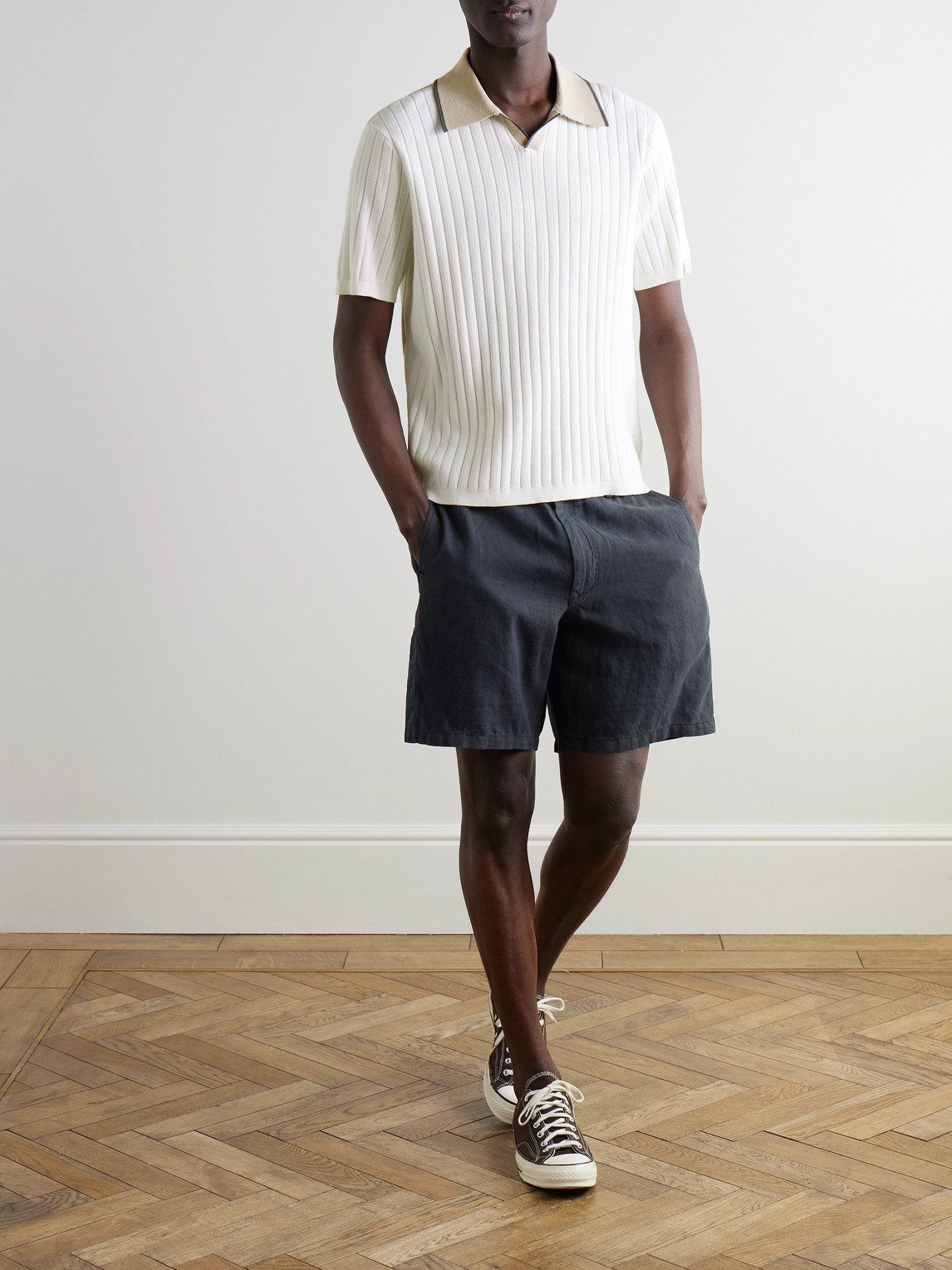 Rag & Bone Sanford Johnny Striped Cotton-blend Polo Shirt In White