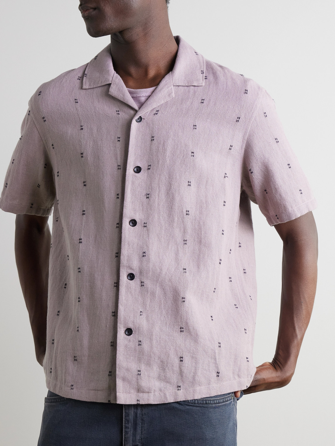 Rag & Bone Avery Camp-collar Embroidered Linen Shirt In Purple