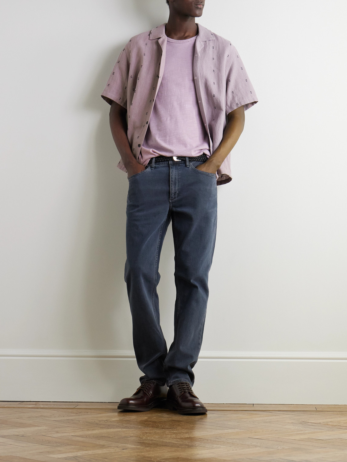 Rag & Bone Avery Camp-collar Embroidered Linen Shirt In Purple