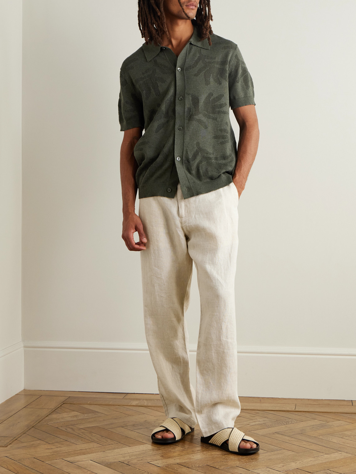 Aden 1454 Straight-Leg Woven Linen Trousers