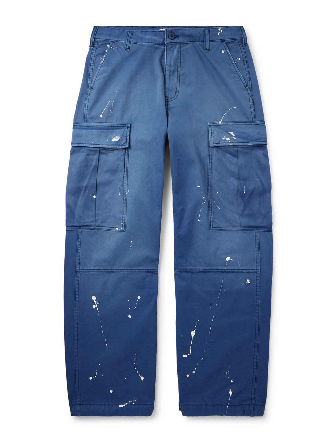 Wide-Leg Distressed Paint-Splattered Cotton-Twill Cargo Trousers