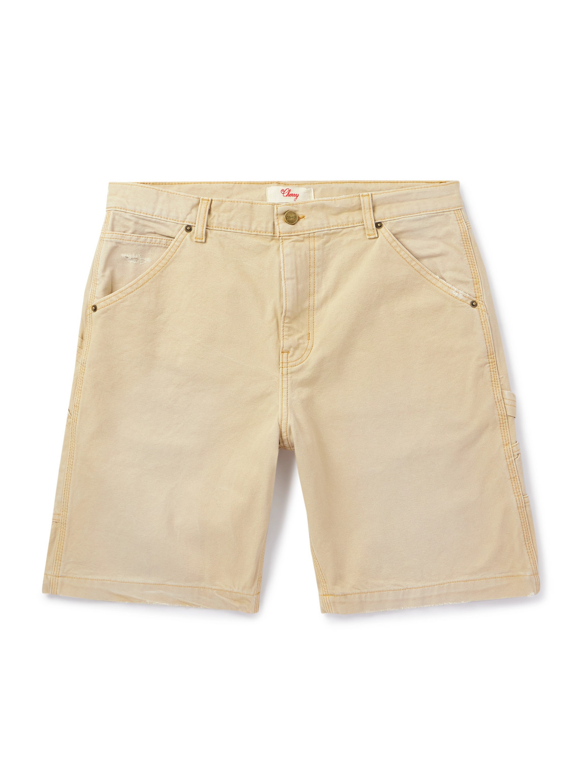 Wide-Leg Logo-Appliquéd Distressed Cotton-Canvas Shorts