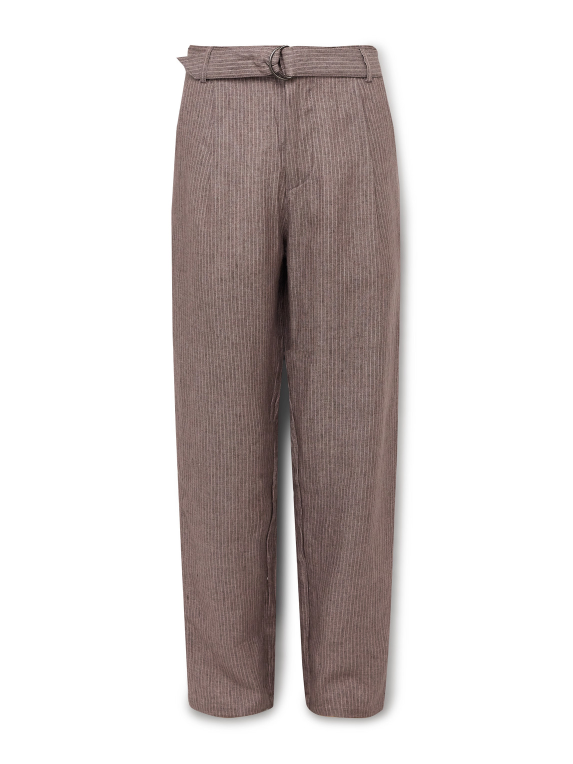 Oliver Spencer Wilkins Tapered Belted Pinstriped Linen Suit Trousers