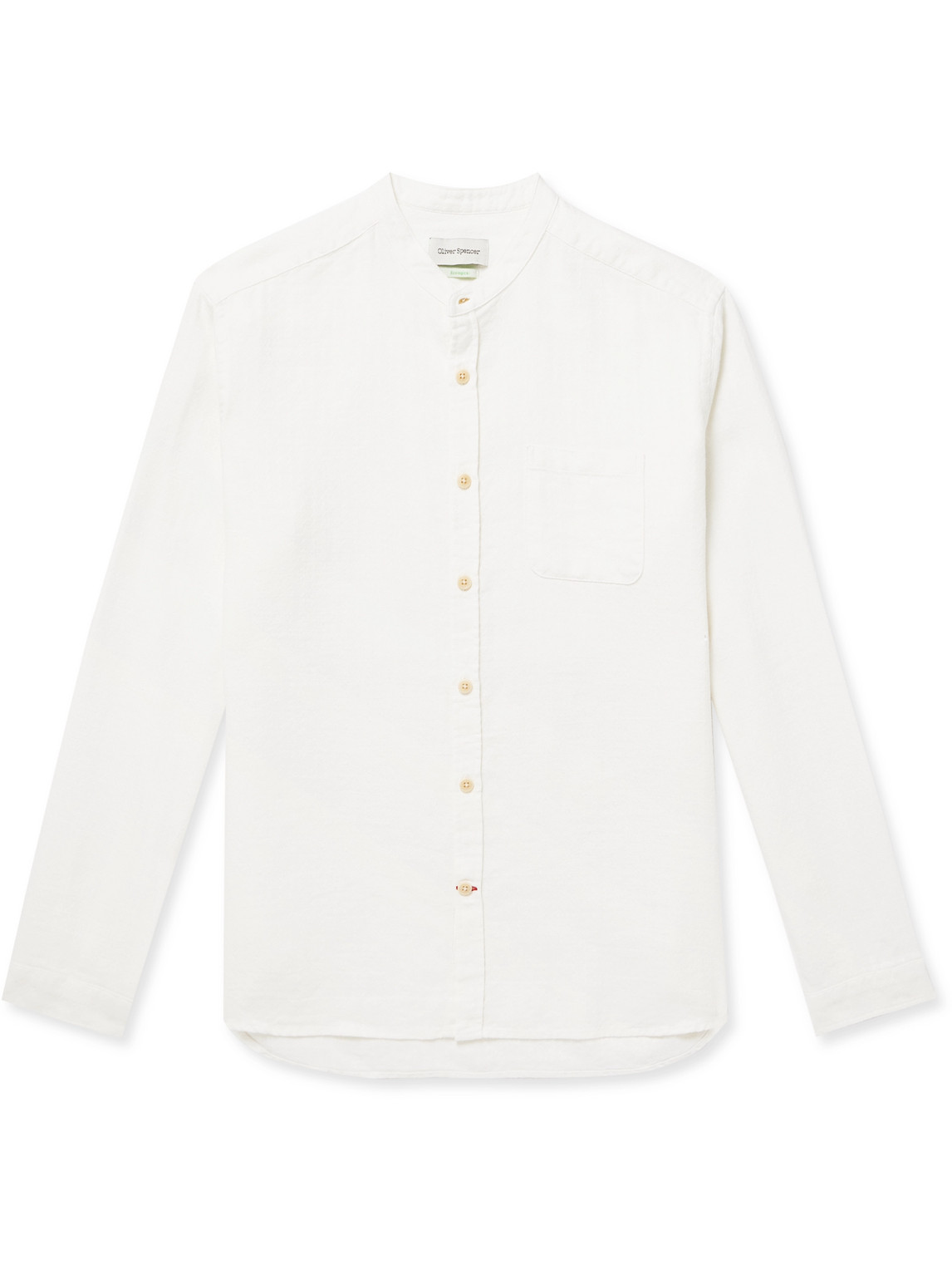Oliver Spencer Lennon Grandad-collar Linen And Cotton-blend Jacquard Shirt