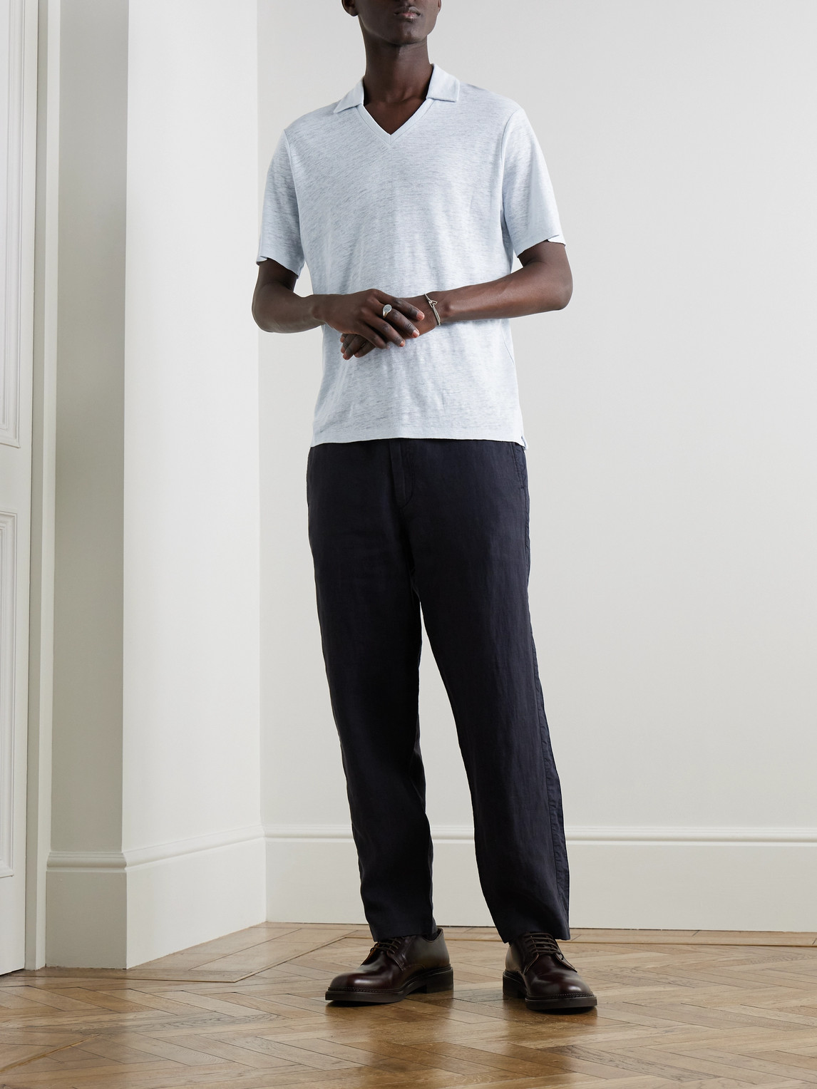 Rag & Bone Johnny Linen Polo Shirt In Blue