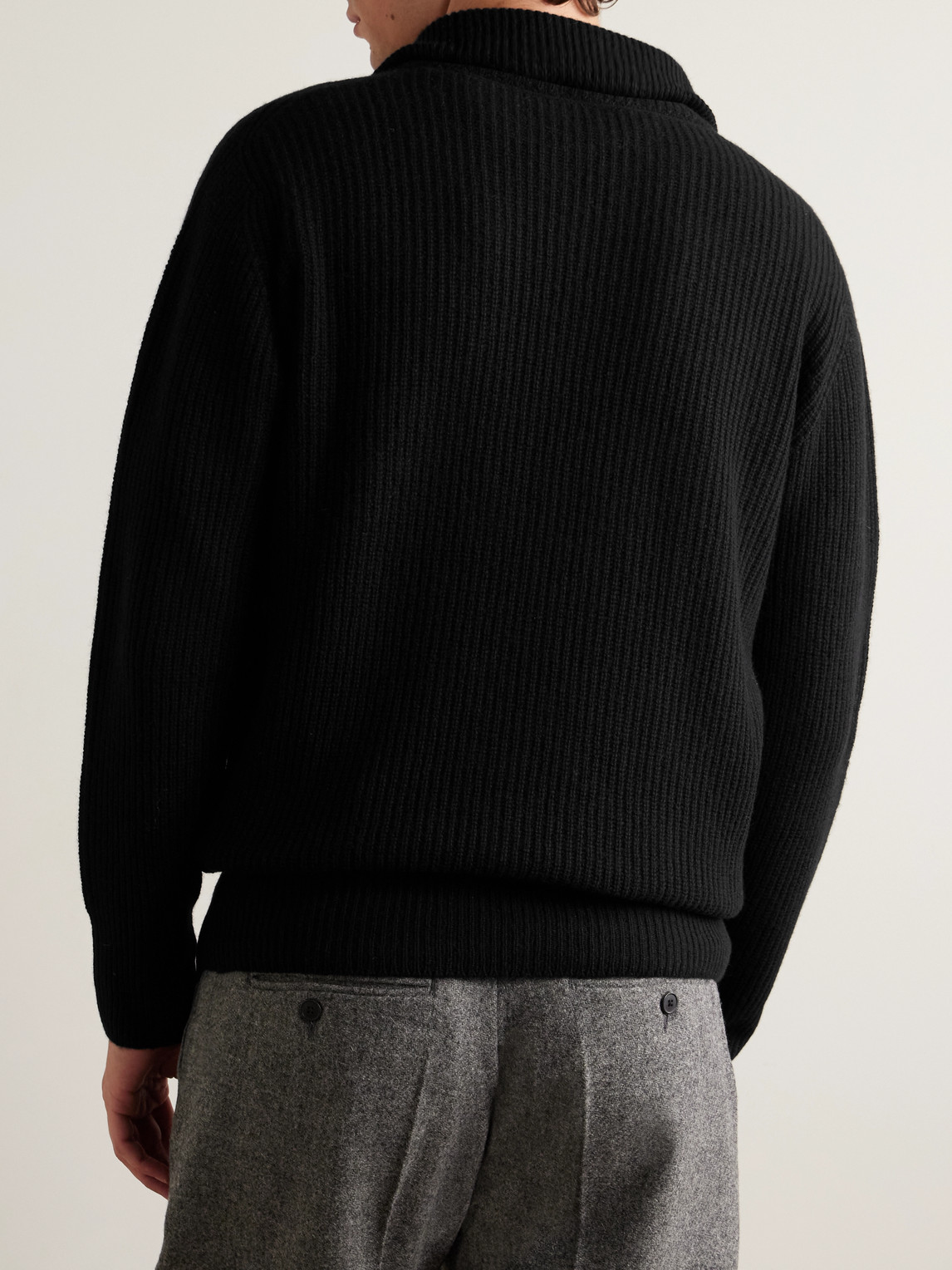 John Smedley Mallam Ribbed Recycled-cashmere And Merino Wool-blend Zip-up Cardigan In Black