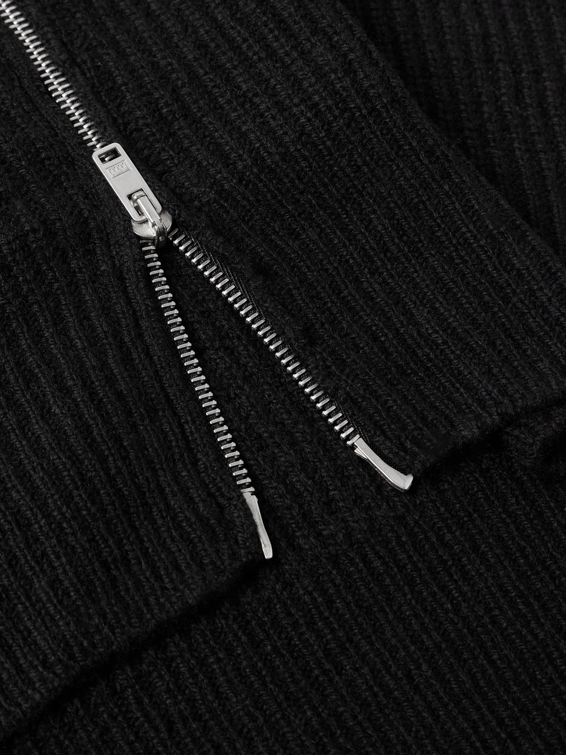 John Smedley Mallam Ribbed Recycled-cashmere And Merino Wool-blend Zip-up Cardigan In Black
