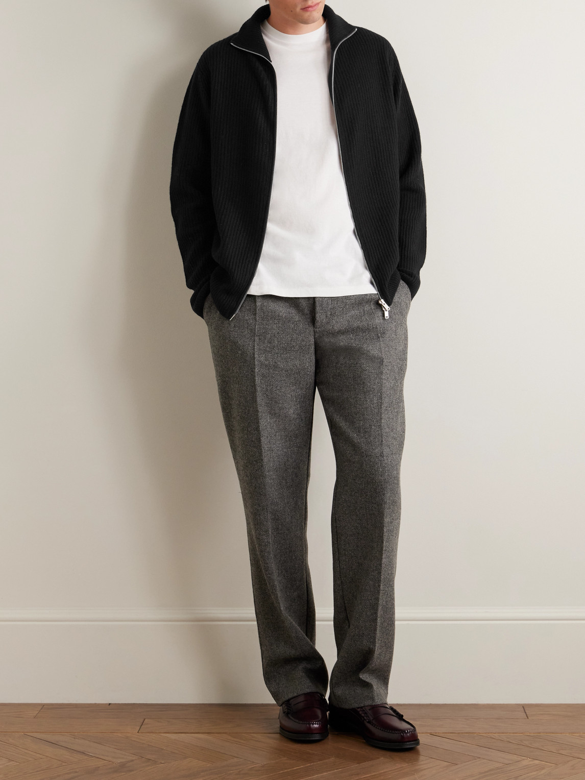 John Smedley Mallam Ribbed Recycled-cashmere And Merino Wool-blend Zip-up Cardigan In Black