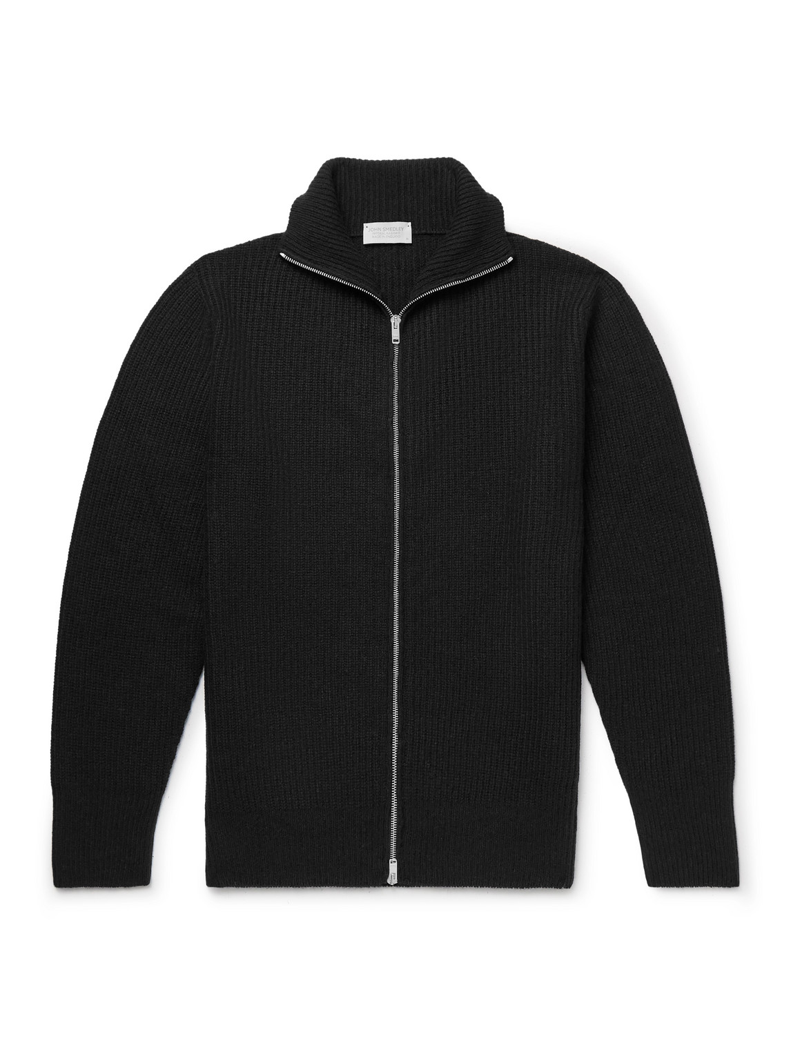 John Smedley Mallam Ribbed Recycled-cashmere And Merino Wool-blend Zip-up Cardigan In Black