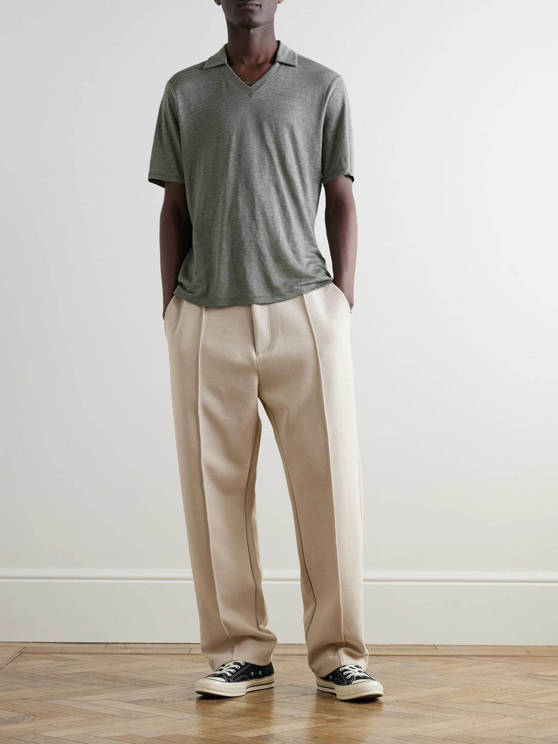Rag & Bone Johnny Linen Polo Shirt In Gray