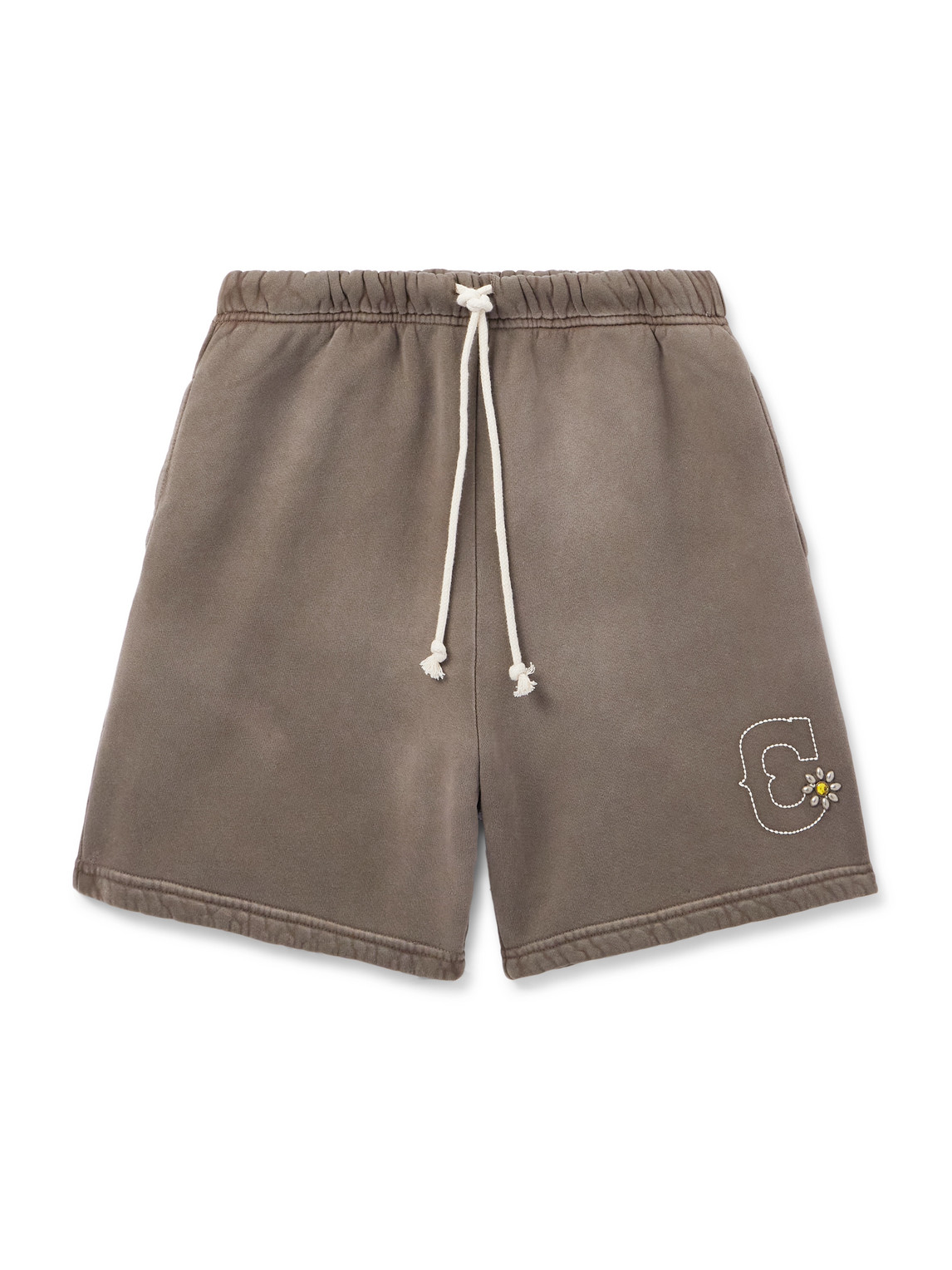 Straight-Leg Studded Logo-Embroidered Cotton-Jersey Shorts