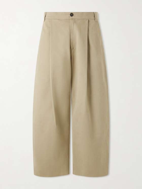 Studionicholson Sorte Wide-Leg Pleated Cotton-Twill Trousers