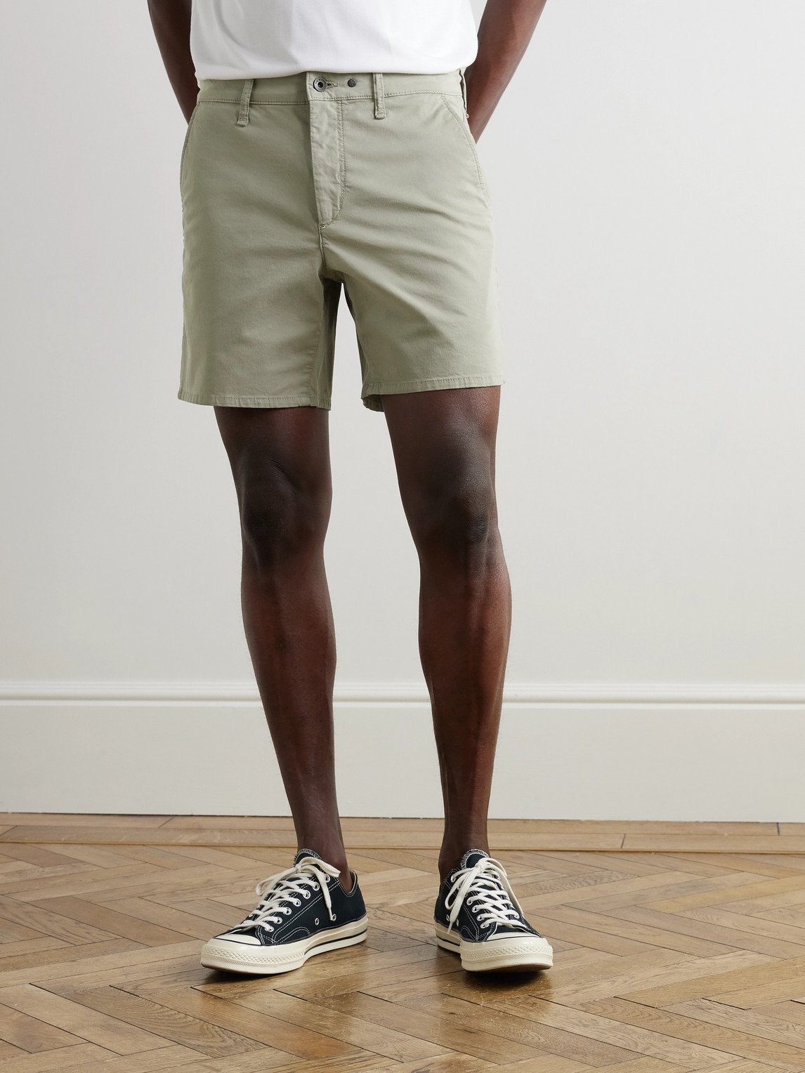 Rag & Bone Straight-leg Cotton-blend Shorts In Green