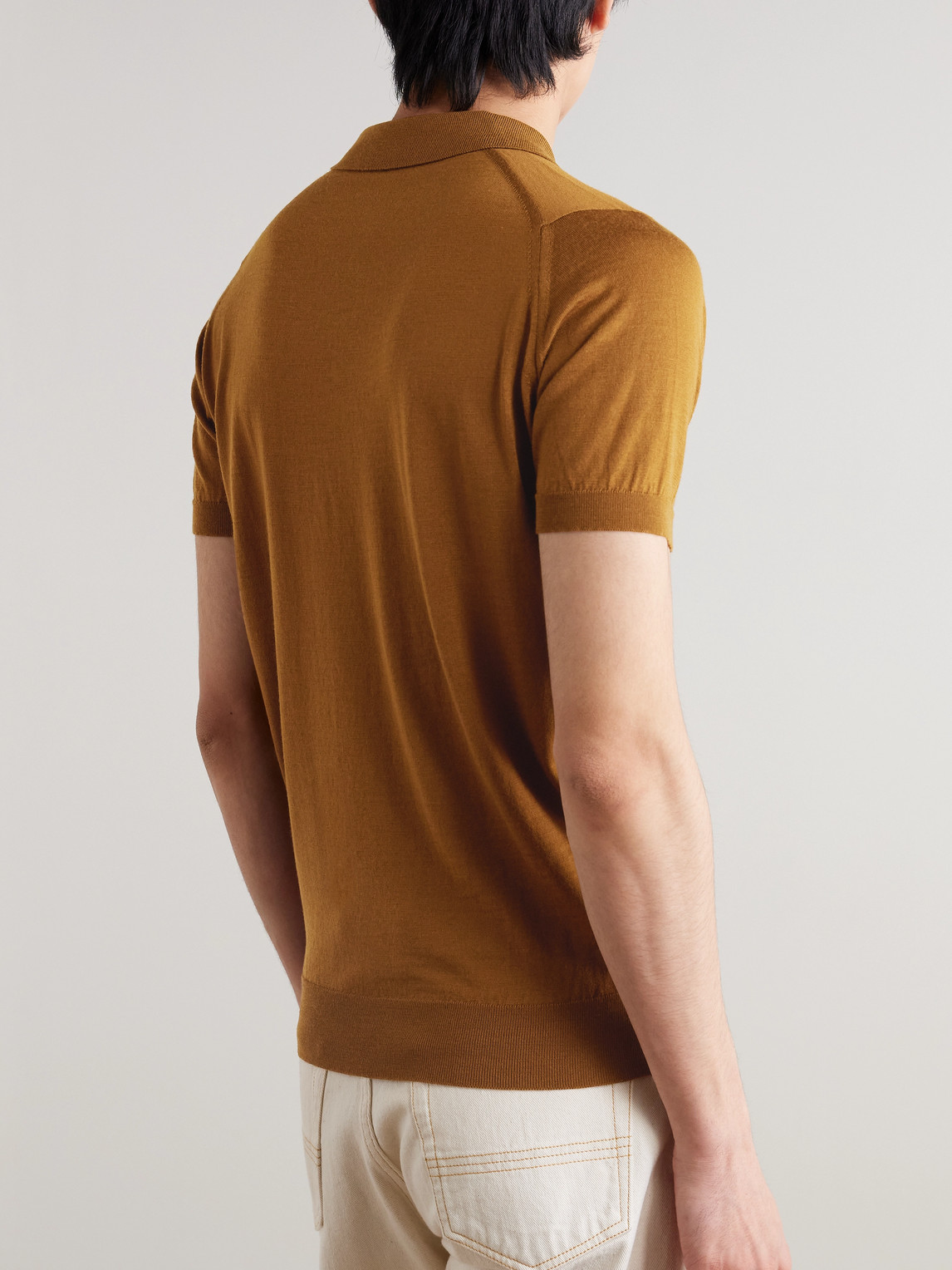 John Smedley Mens Keats Bronze Payton Short-sleeved Wool-knit Polo Shirt Xxl