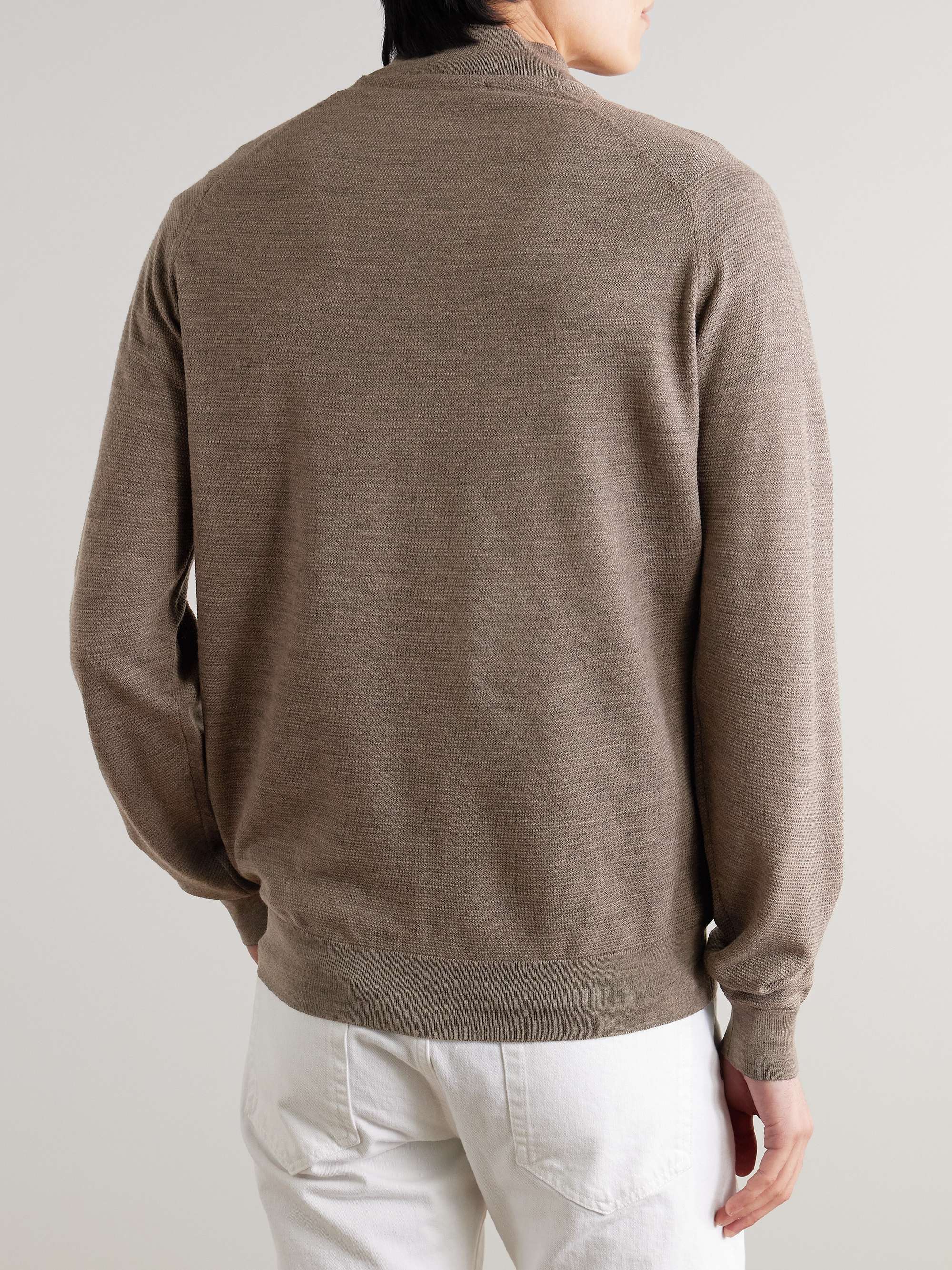 JOHN SMEDLEY Honeycomb-Knit Merino Wool Zip-Up Cardigan
