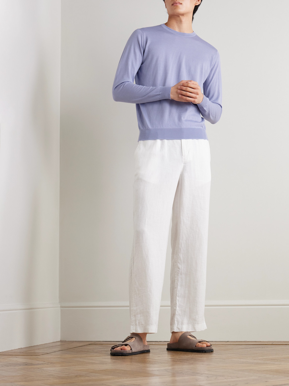 John Smedley Darley Merino Wool And Sea Island Cotton-blend Gauze Sweater In Purple