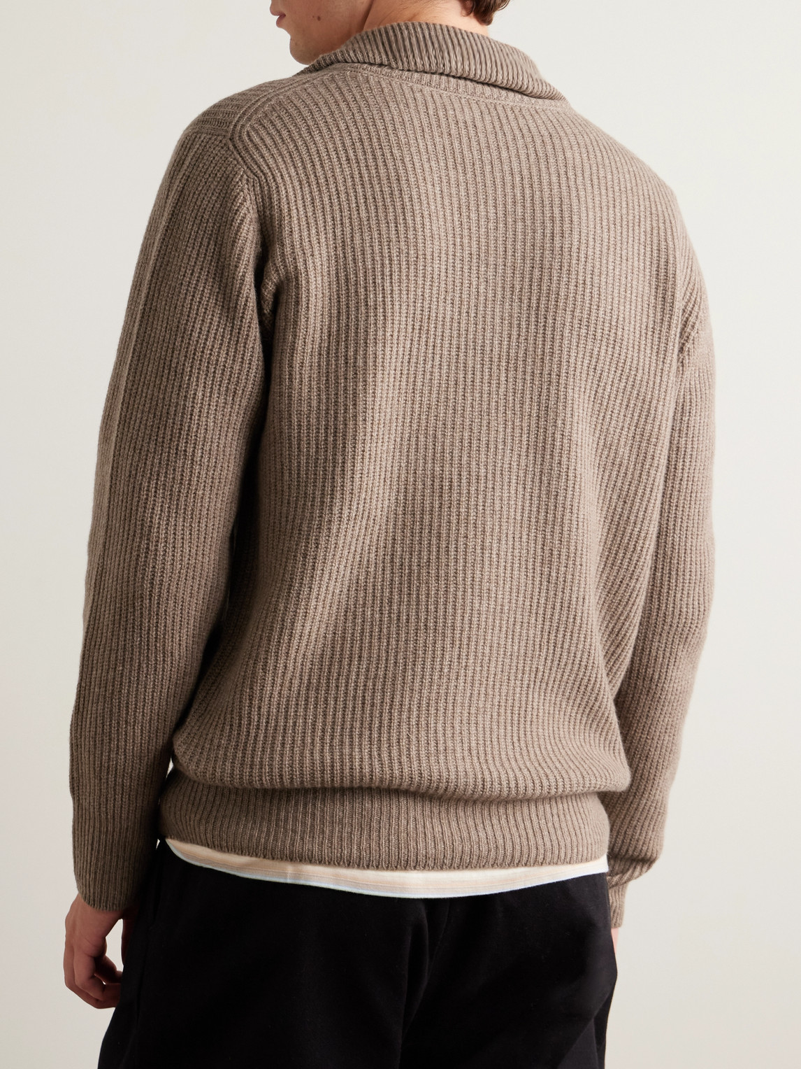 John Smedley Mallam Ribbed Recycled-cashmere And Merino Wool-blend Zip-up Cardigan In Neutral