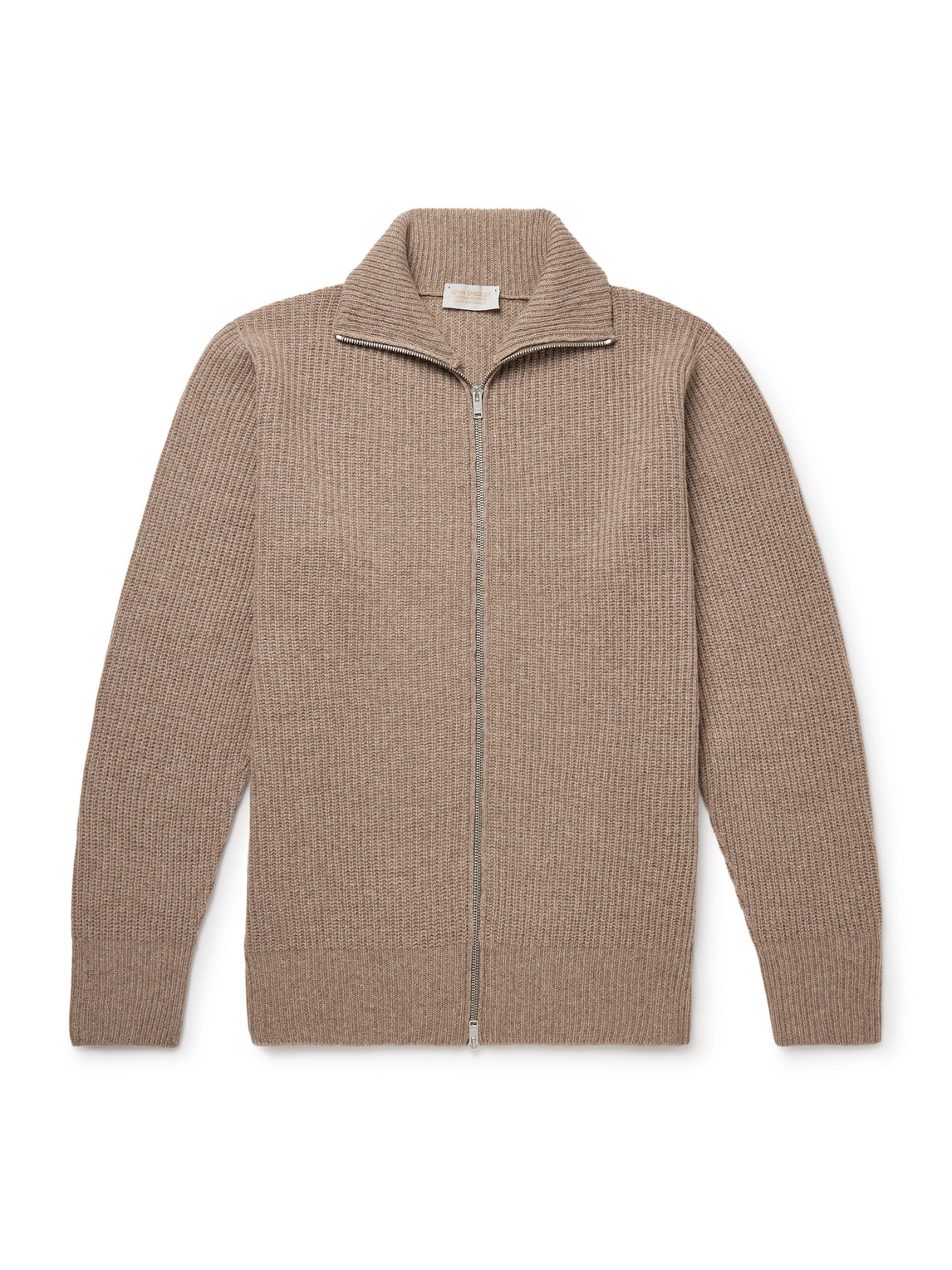 John Smedley Mallam Ribbed Recycled-cashmere And Merino Wool-blend Zip-up Cardigan In Neutral