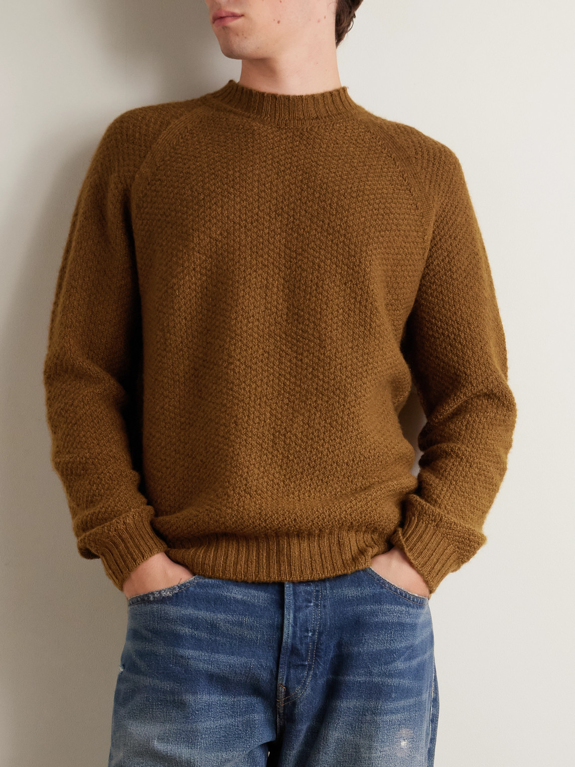 John Smedley Textured-knit Wool Sweater In Orange