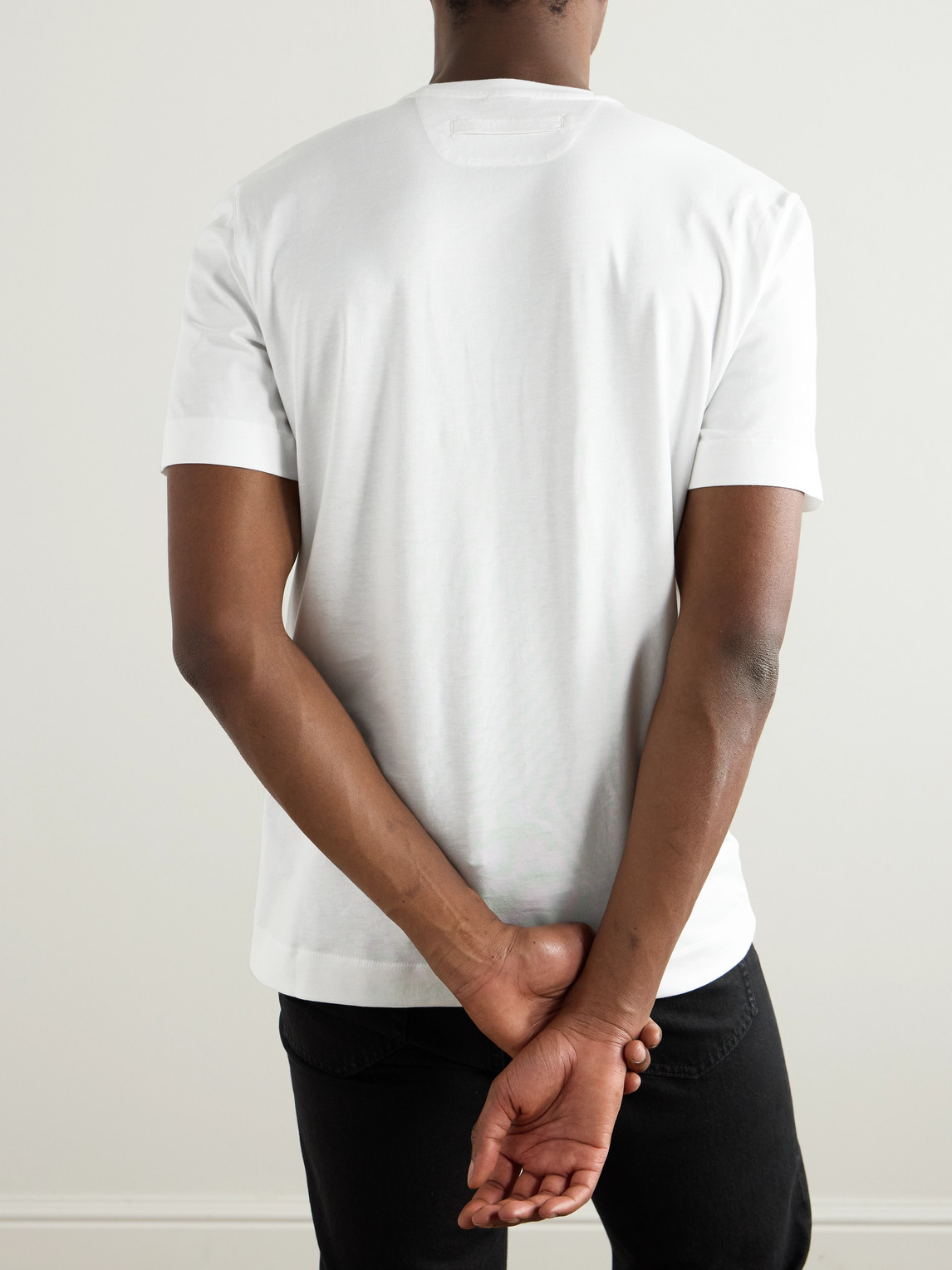 Shop Zegna Slim-fit Logo-embroidered Cotton-jersey T-shirt In White