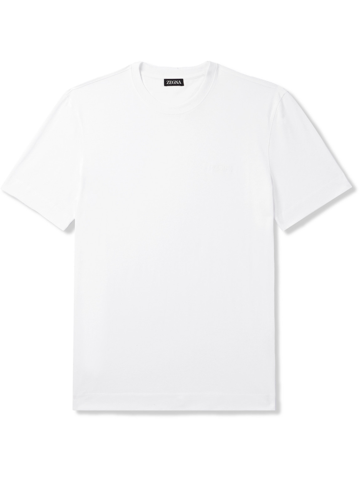 Shop Zegna Slim-fit Logo-embroidered Cotton-jersey T-shirt In White