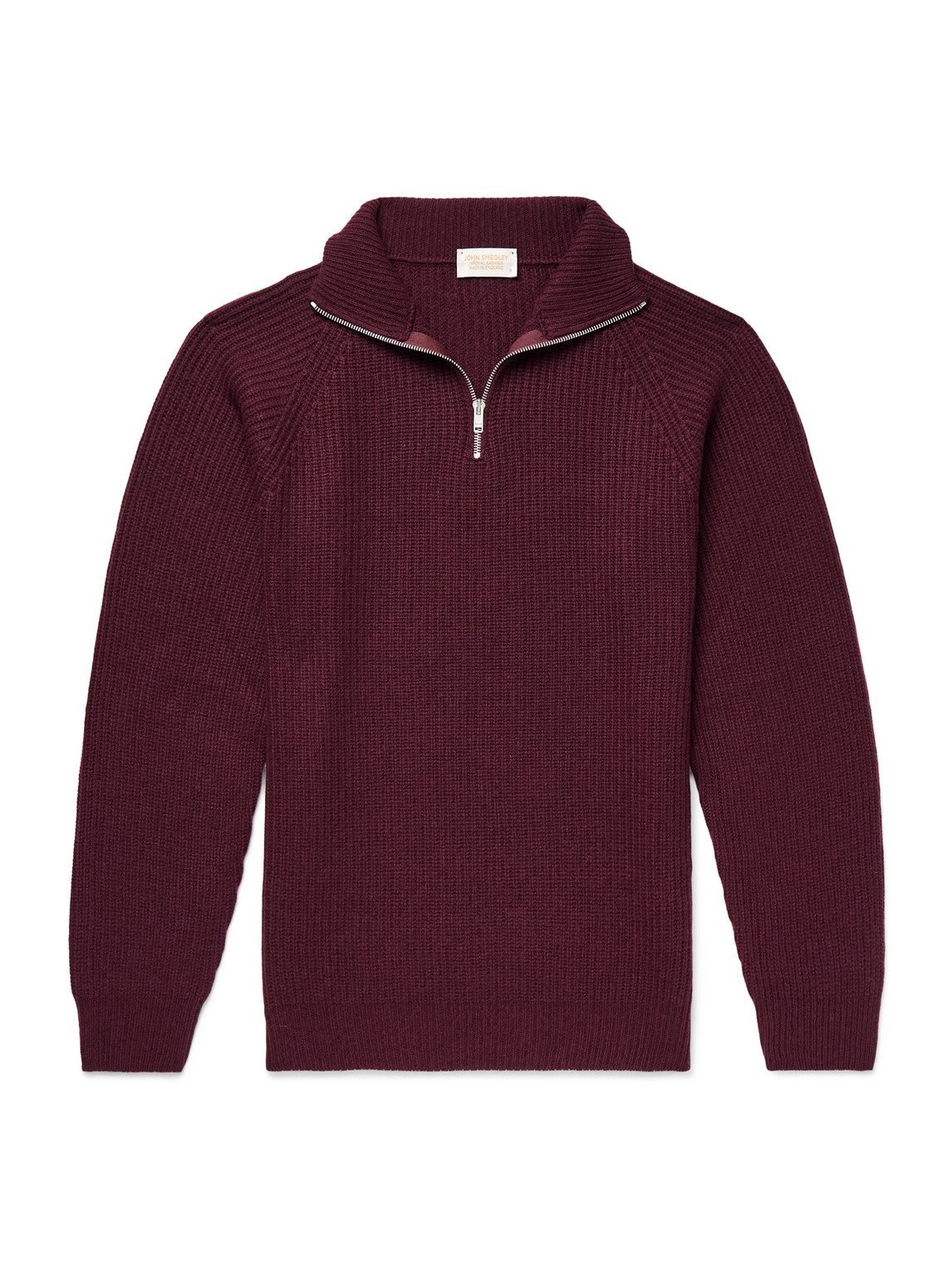 John Smedley Ryker Ribbed Recycled-cashmere And Wool-blend Half-zip Sweater In Red