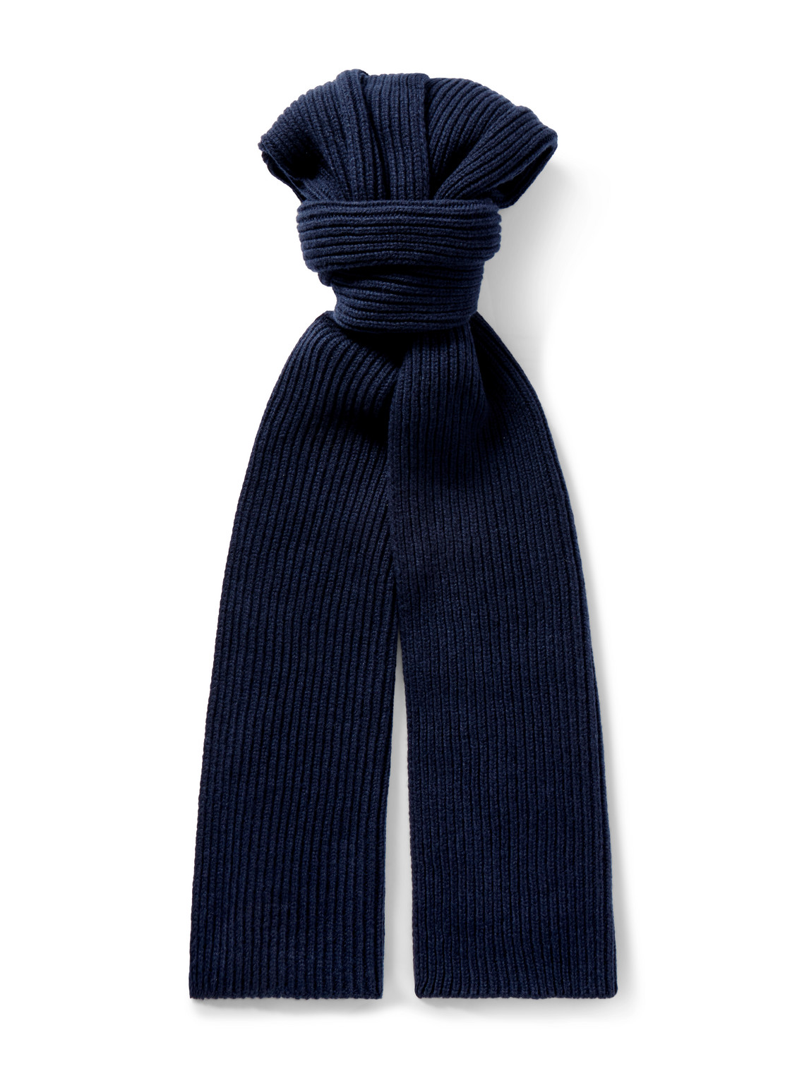 John Smedley Stark Ribbed Recycled-cashmere And Merino Wool-blend Scarf In Blue