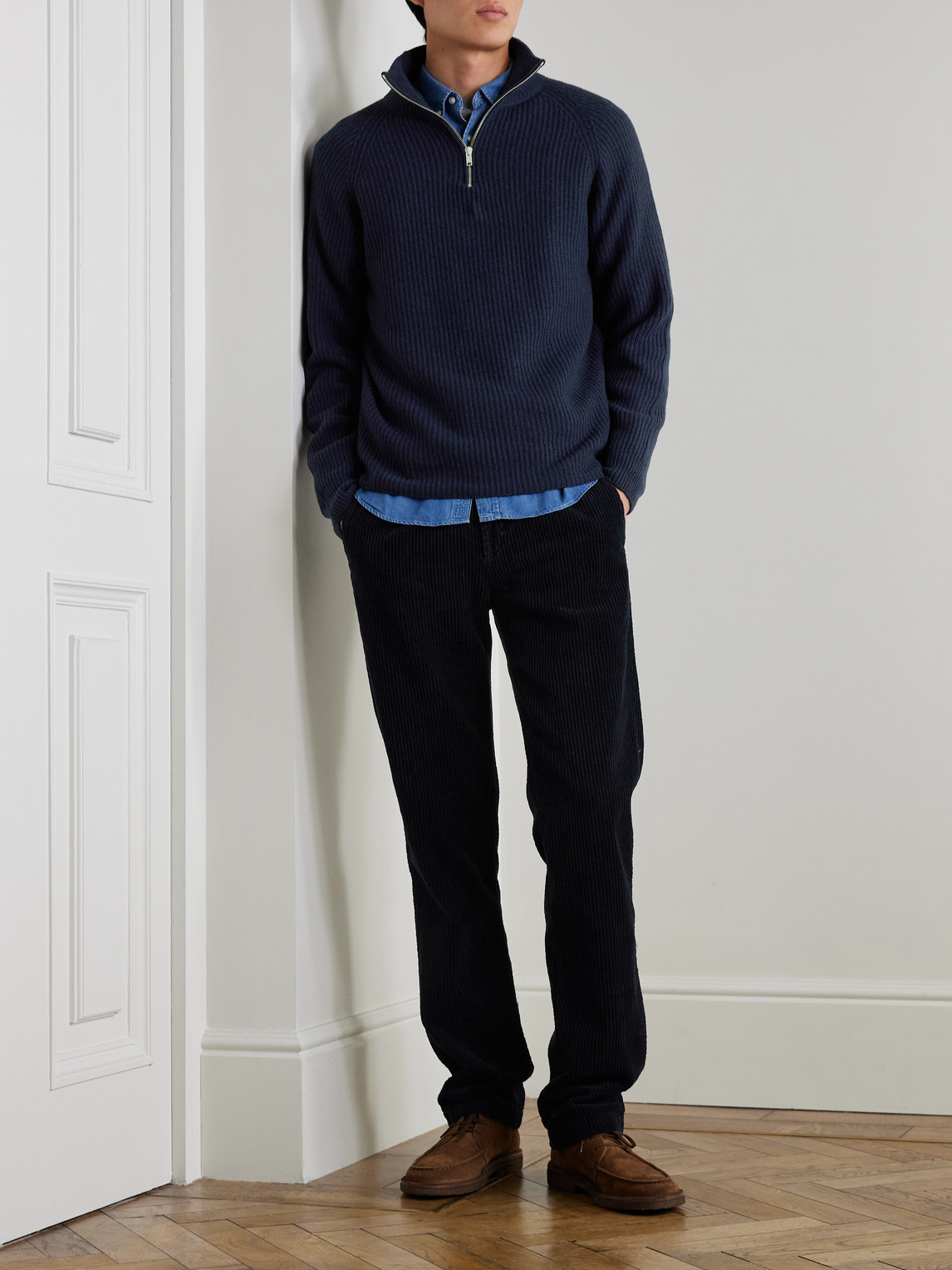 Ryker Ribbed Recycled-Cashmere And Wool-Blend Half-Zip Sweater