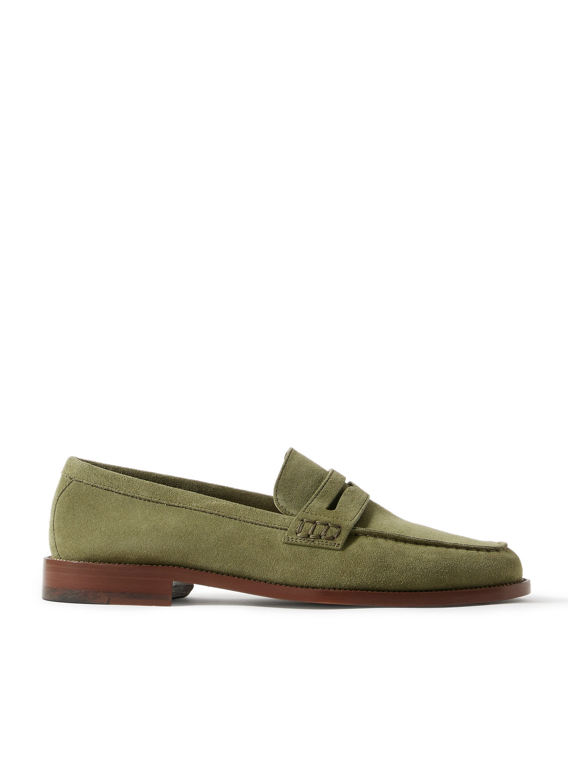 Manolo Blahnik Perry Suede Penny Loafers In Green