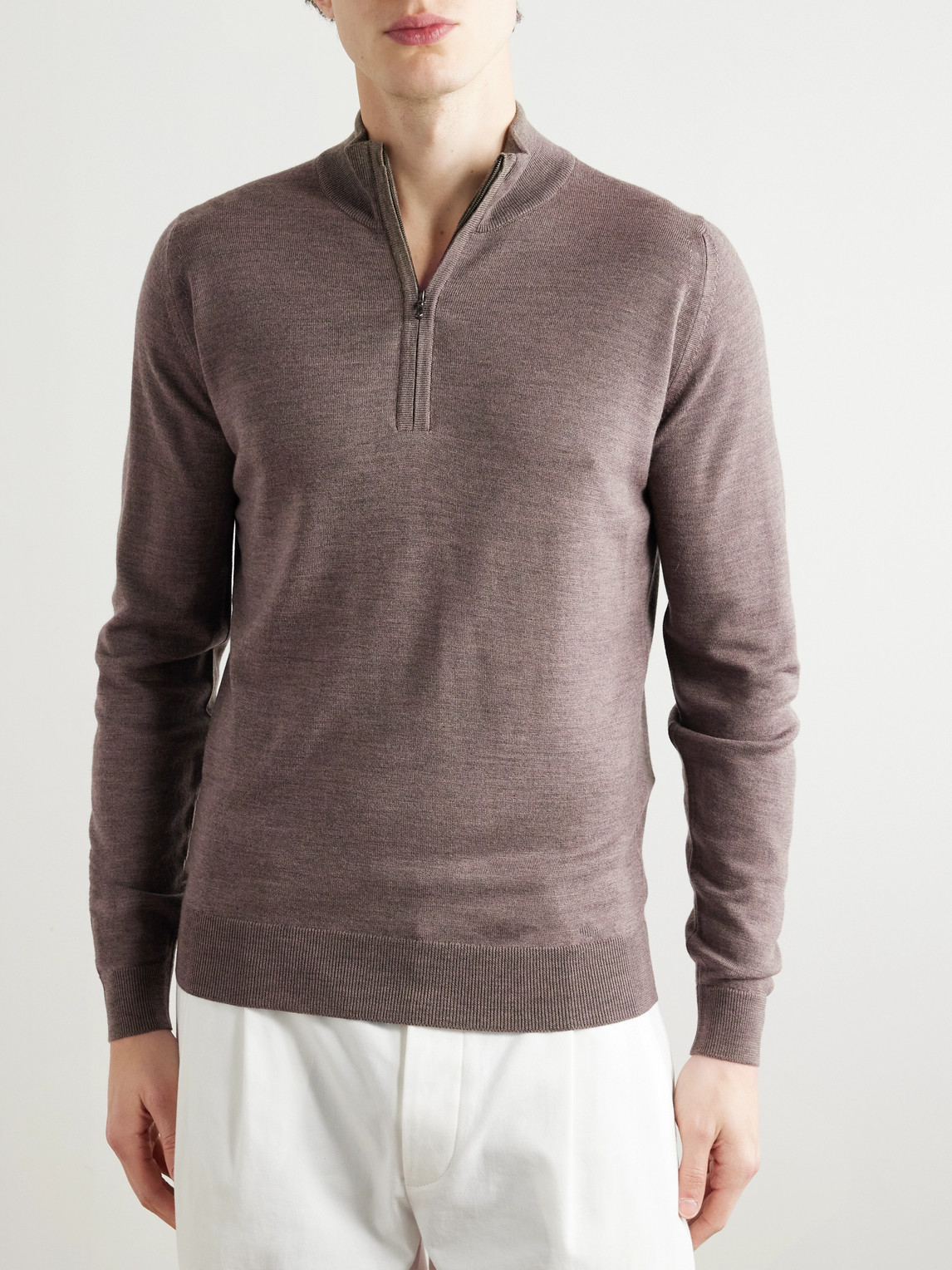John Smedley Tapton Slim-fit Merino Wool Half-zip Sweater In Neutrals