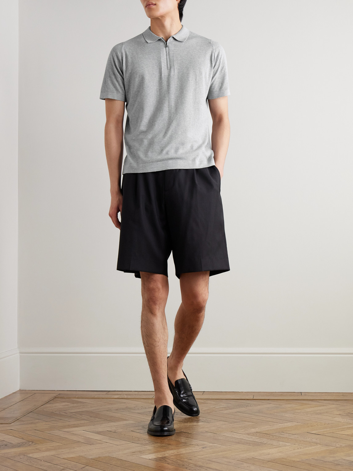 John Smedley Sandbanks Sea Island Cotton Half-zip Polo Shirt
