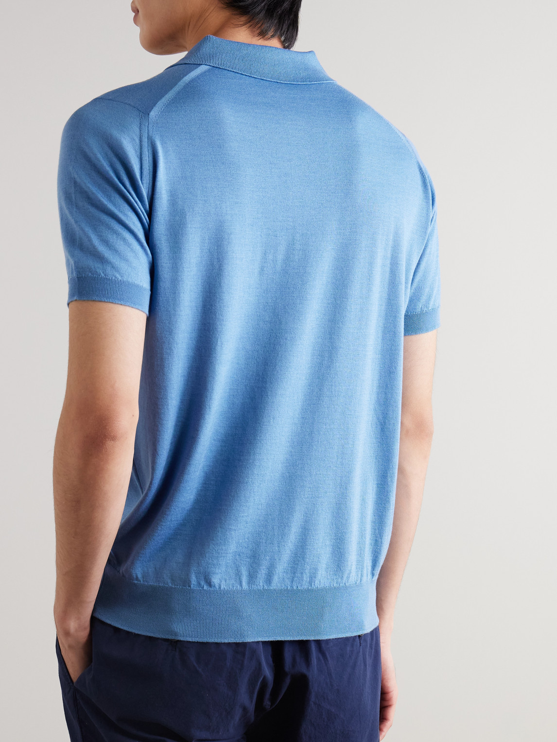 John Smedley Leyburn Merino Wool And Sea Island Cotton-blend Gauze Polo Shirt In Blue