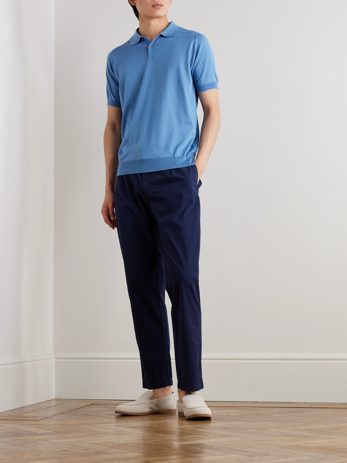 John Smedley Leyburn Merino Wool And Sea Island Cotton-blend Gauze Polo Shirt In Blue