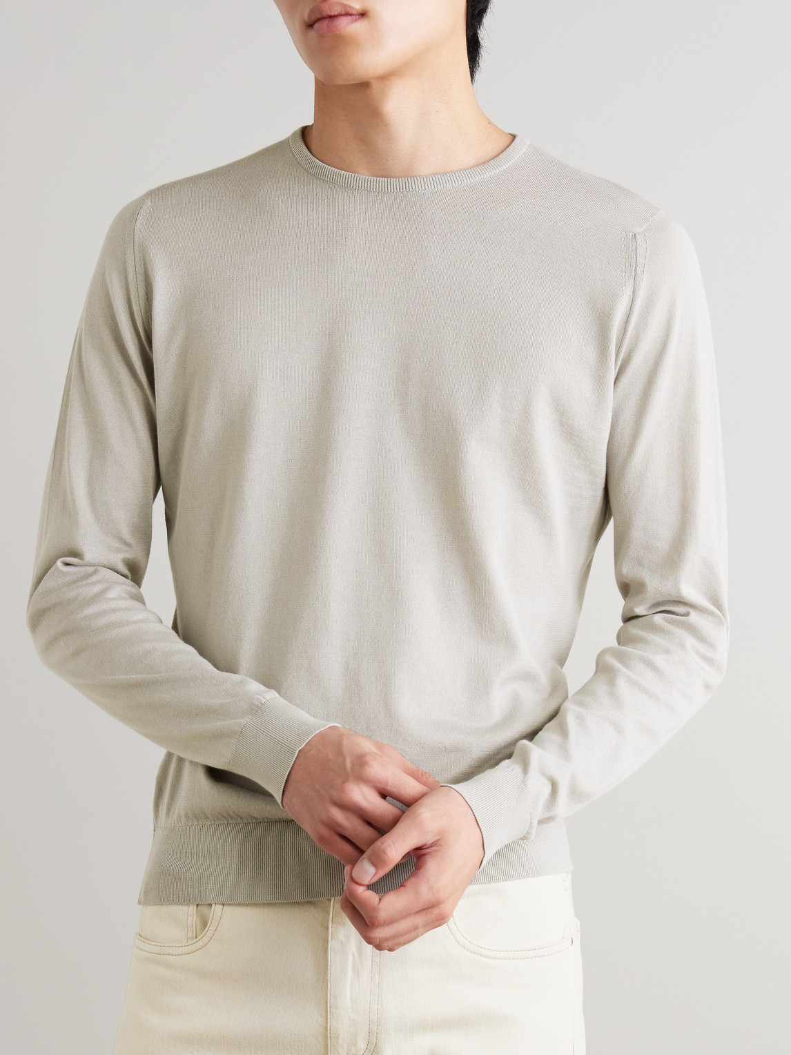 John Smedley Hatfield Slim-fit Sea Island Cotton Sweater In Gray