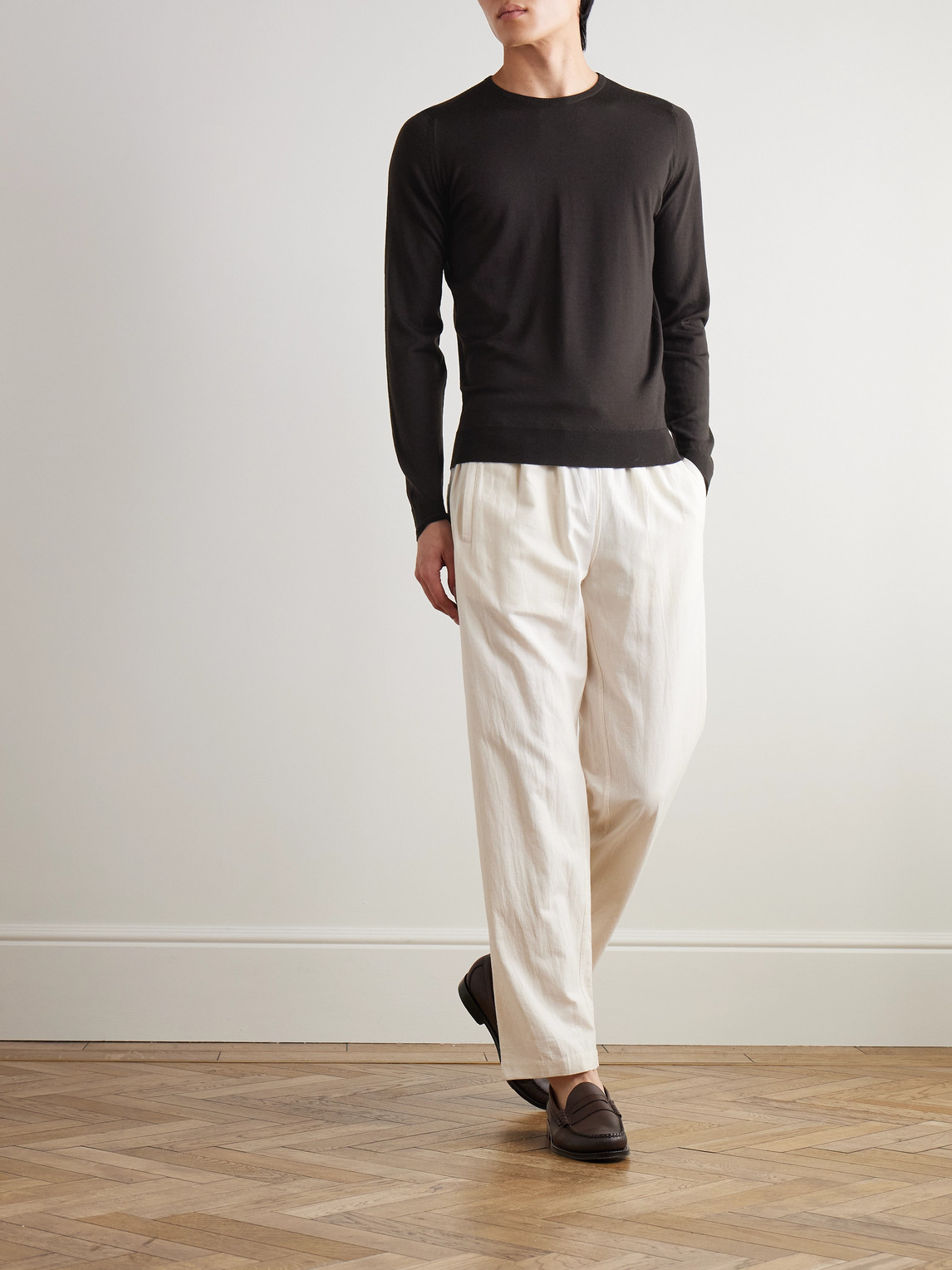 John Smedley Lundy Slim-fit Merino Wool Sweater In Brown