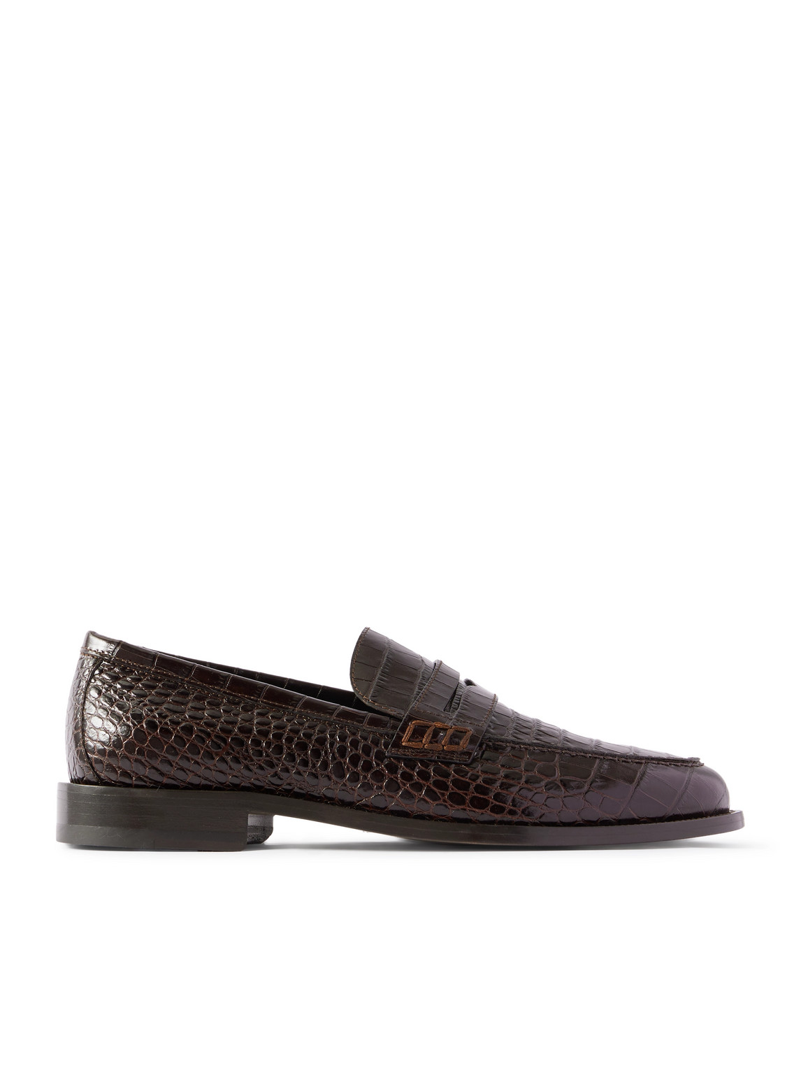 Manolo Blahnik Perry Croc-effect Leather Loafers In Brown
