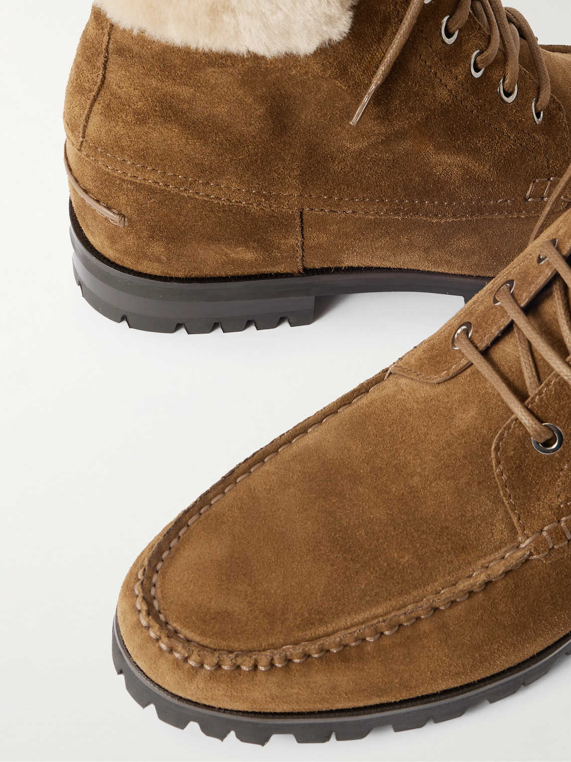 Manolo Blahnik Sycamore Shearling-trimmed Suede Boots In Brown