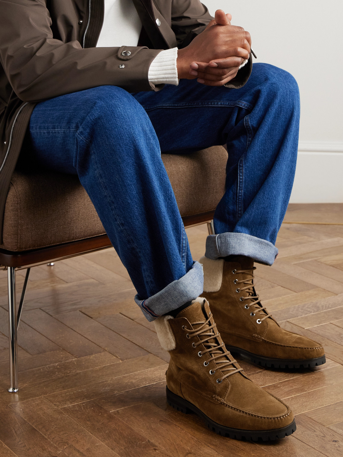 Manolo Blahnik Sycamore Shearling-trimmed Suede Boots In Brown