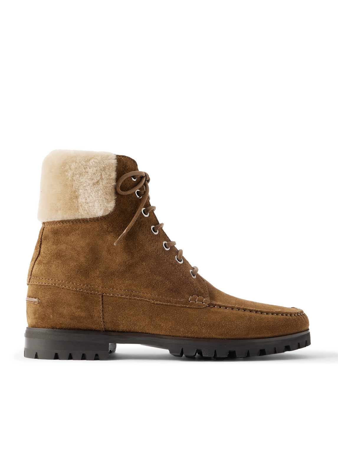 Manolo Blahnik Sycamore Shearling-trimmed Suede Boots In Brown
