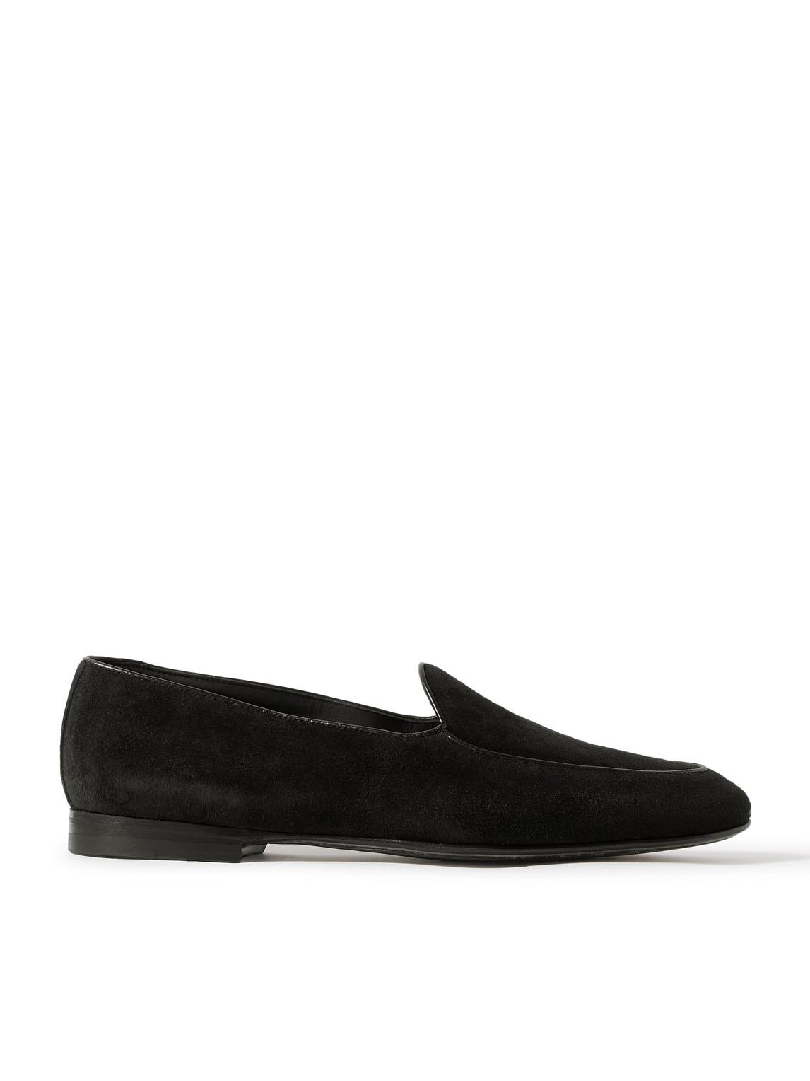 Manolo Blahnik Modena Leather-trimmed Suede Loafers In Black